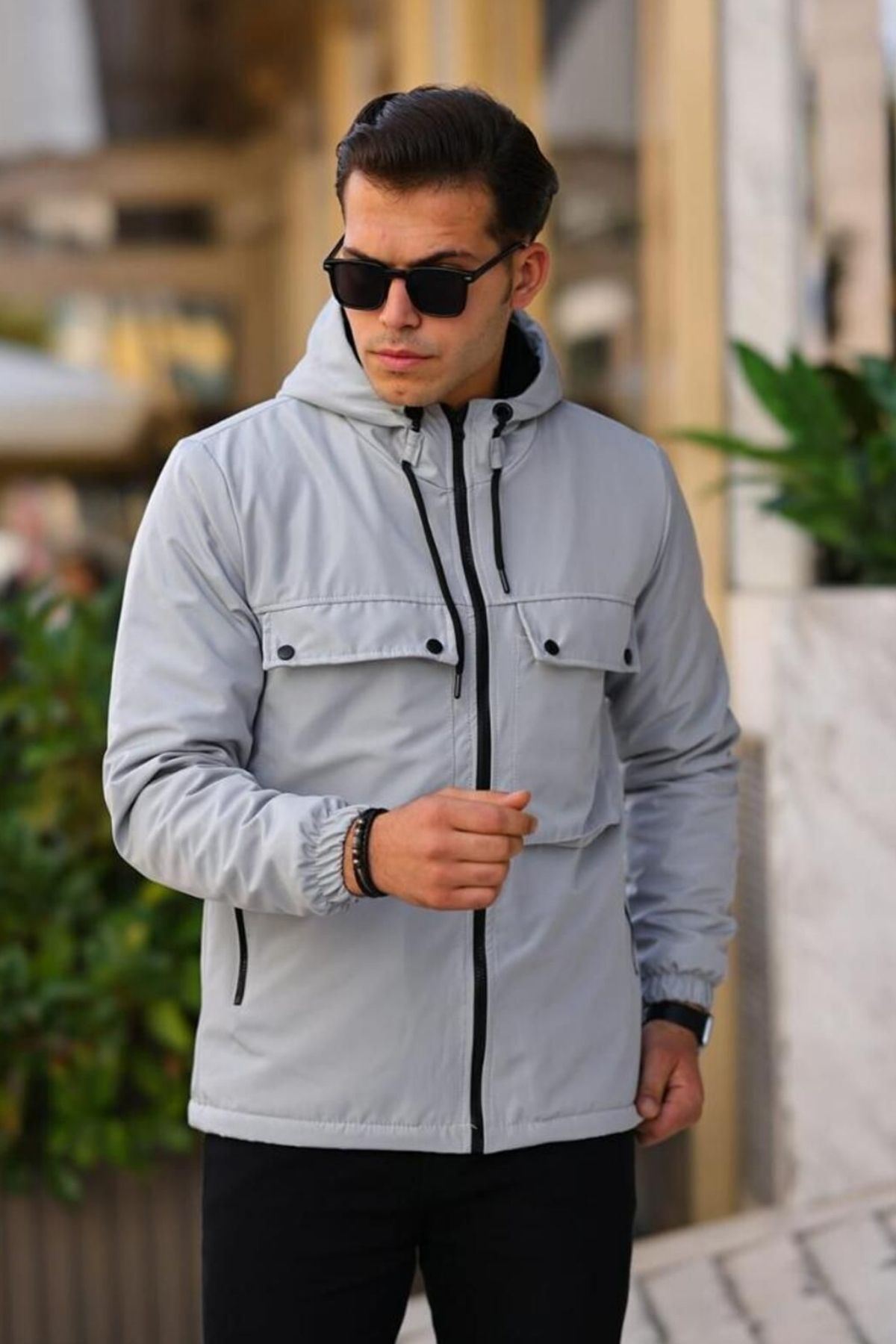 Erkek Içi Kürklü Suya Dayanıklı Körük Cep Kapüşonlu Cepli Yağmurluk