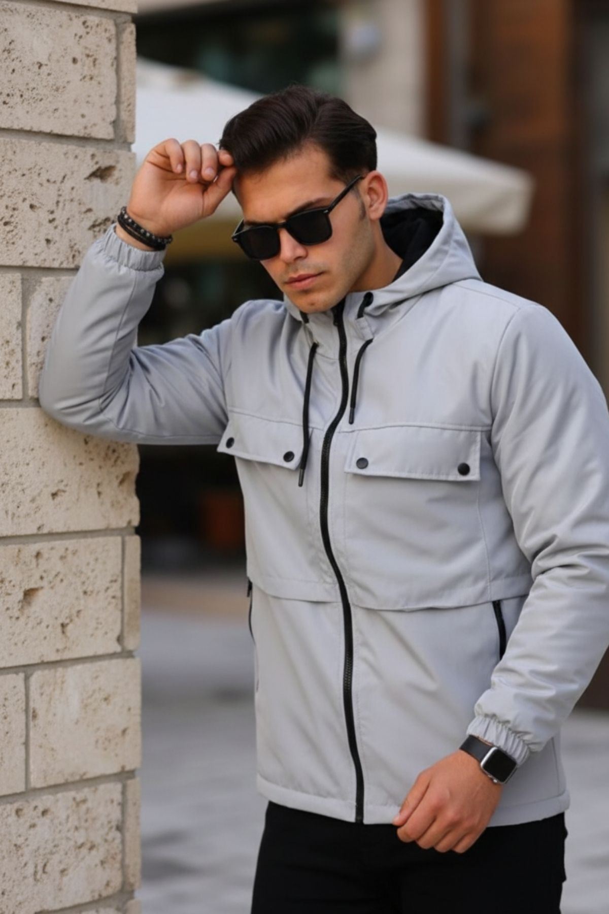 Erkek Içi Kürklü Suya Dayanıklı Körük Cep Kapüşonlu Cepli Yağmurluk