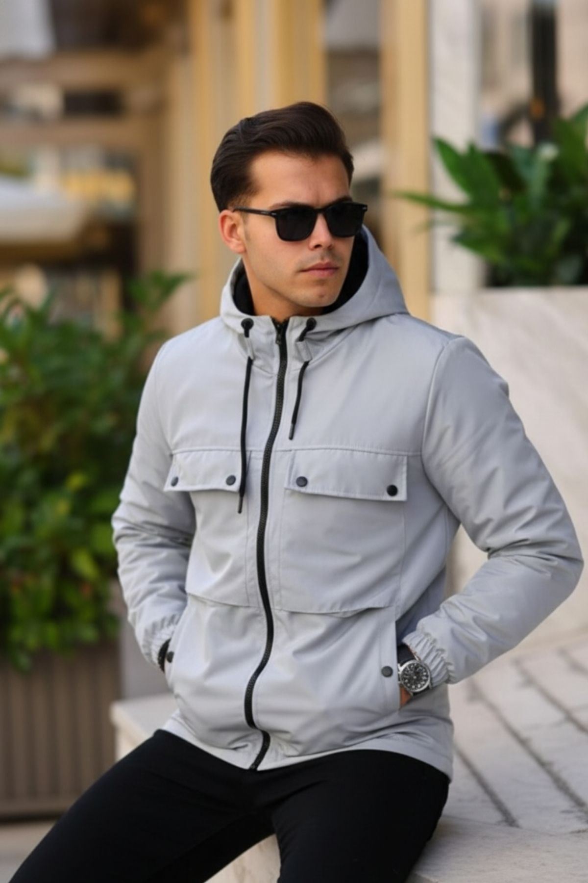 Erkek Içi Kürklü Suya Dayanıklı Körük Cep Kapüşonlu Cepli Yağmurluk