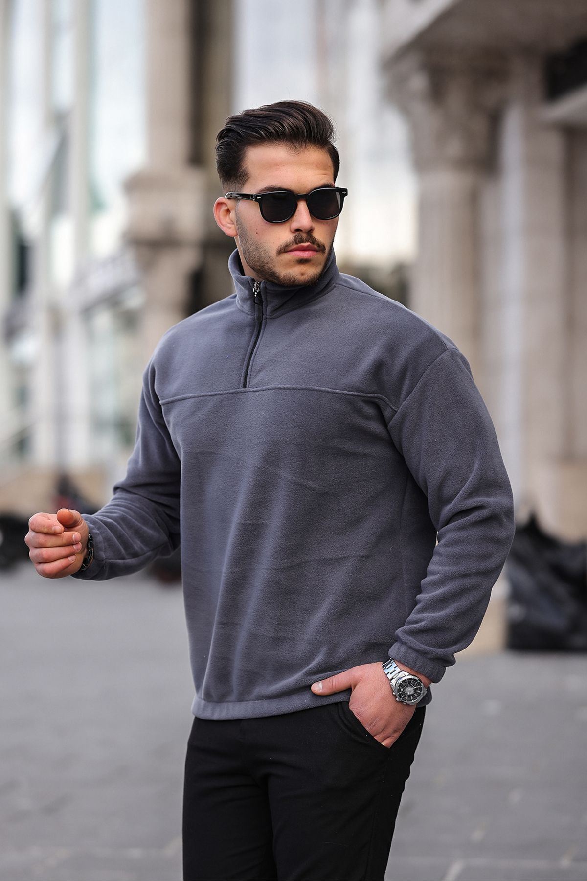 Yarım Fermuarlı Polar Sweatshirt