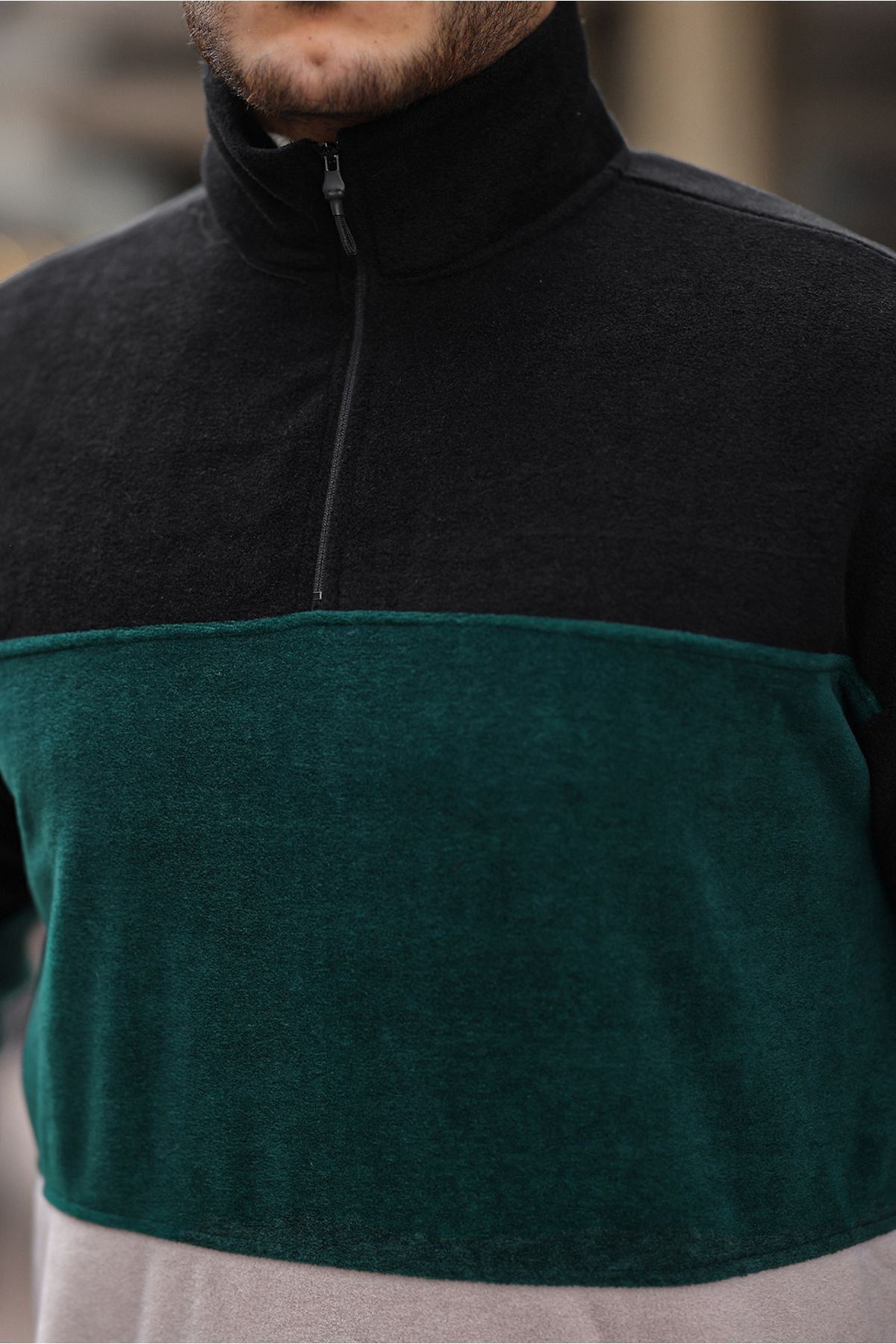 Yarım Fermuarlı Üç Renk Polar Sweatshirt