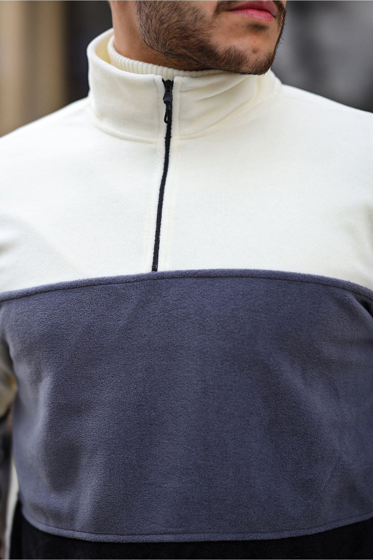Yarım Fermuarlı Üç Renk Polar Sweatshirt