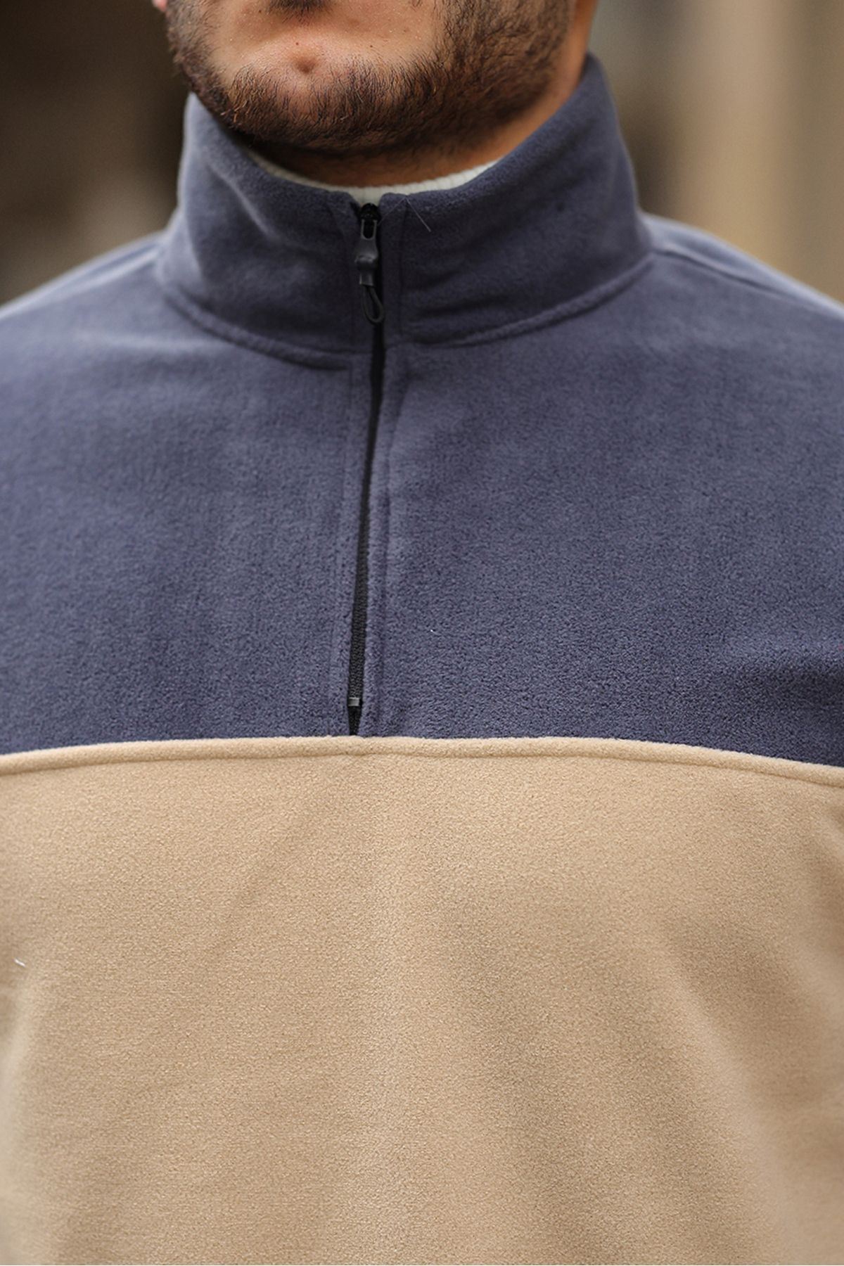 Yarım Fermuarlı Üç Renk Polar Sweatshirt