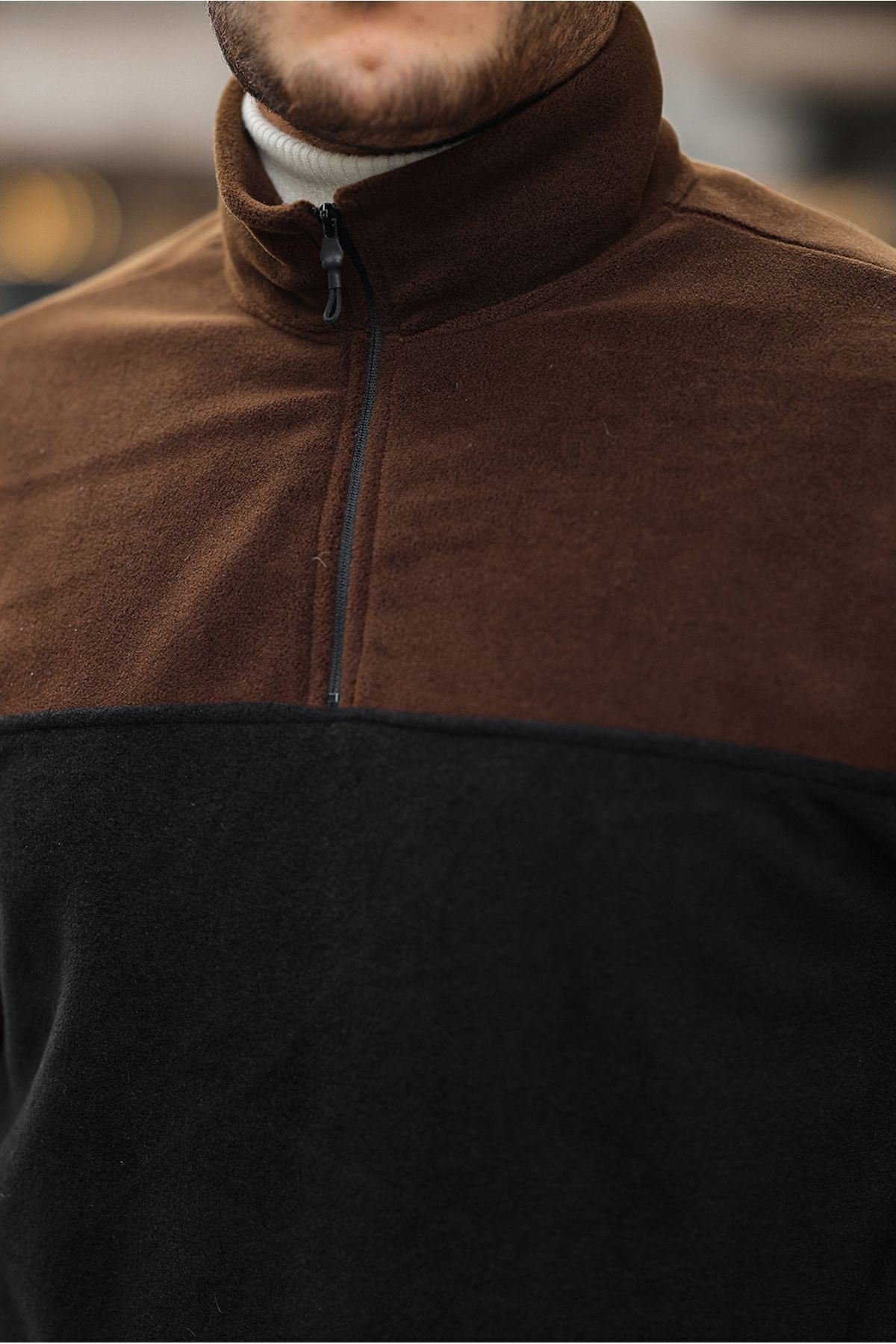 Yarım Fermuarlı Üç Renk Polar Sweatshirt