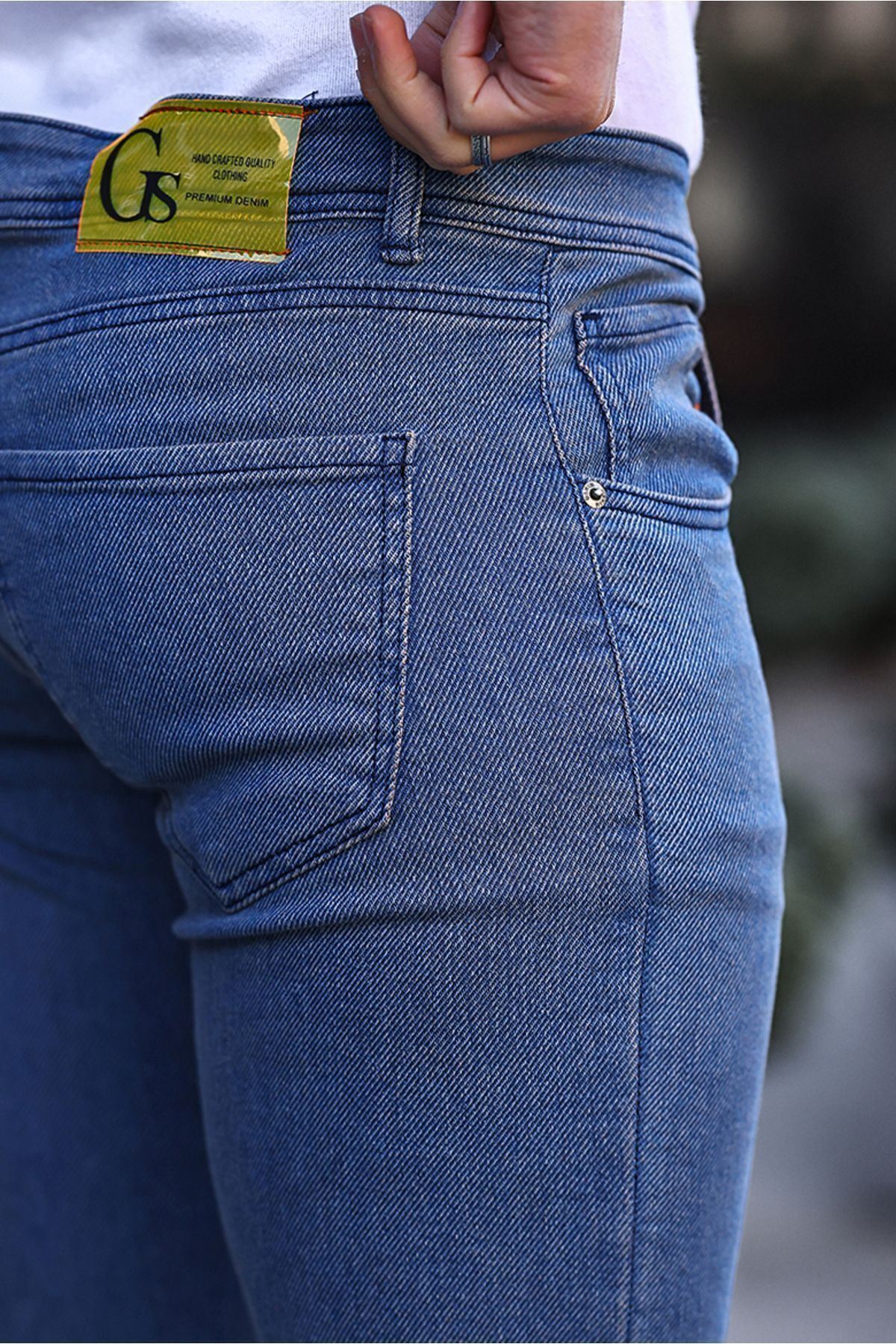 Erkek Slim Fit Yüksek Bel Dar Paça Lacivert Kot Pantolon