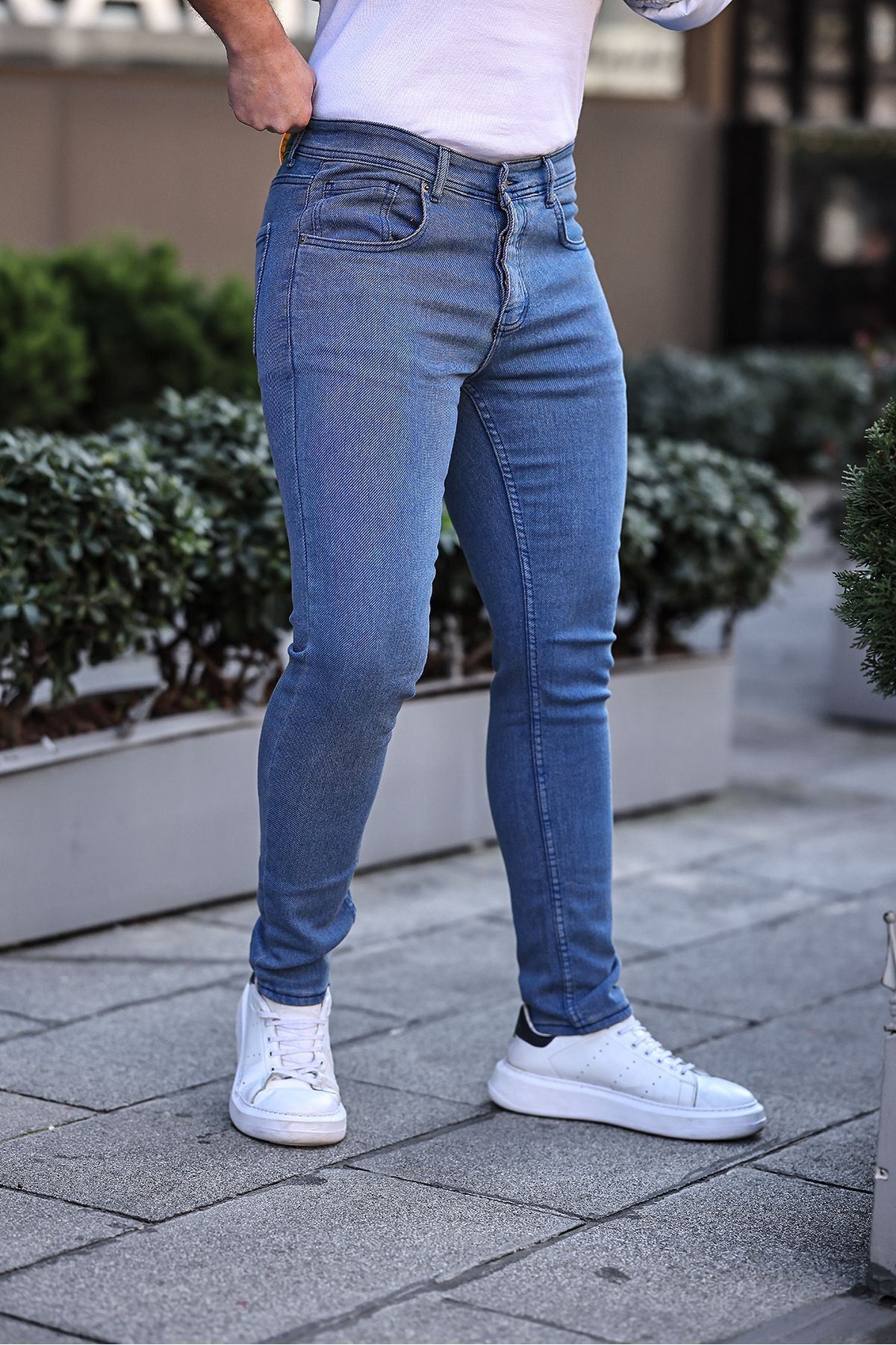 Erkek Slim Fit Yüksek Bel Dar Paça Lacivert Kot Pantolon