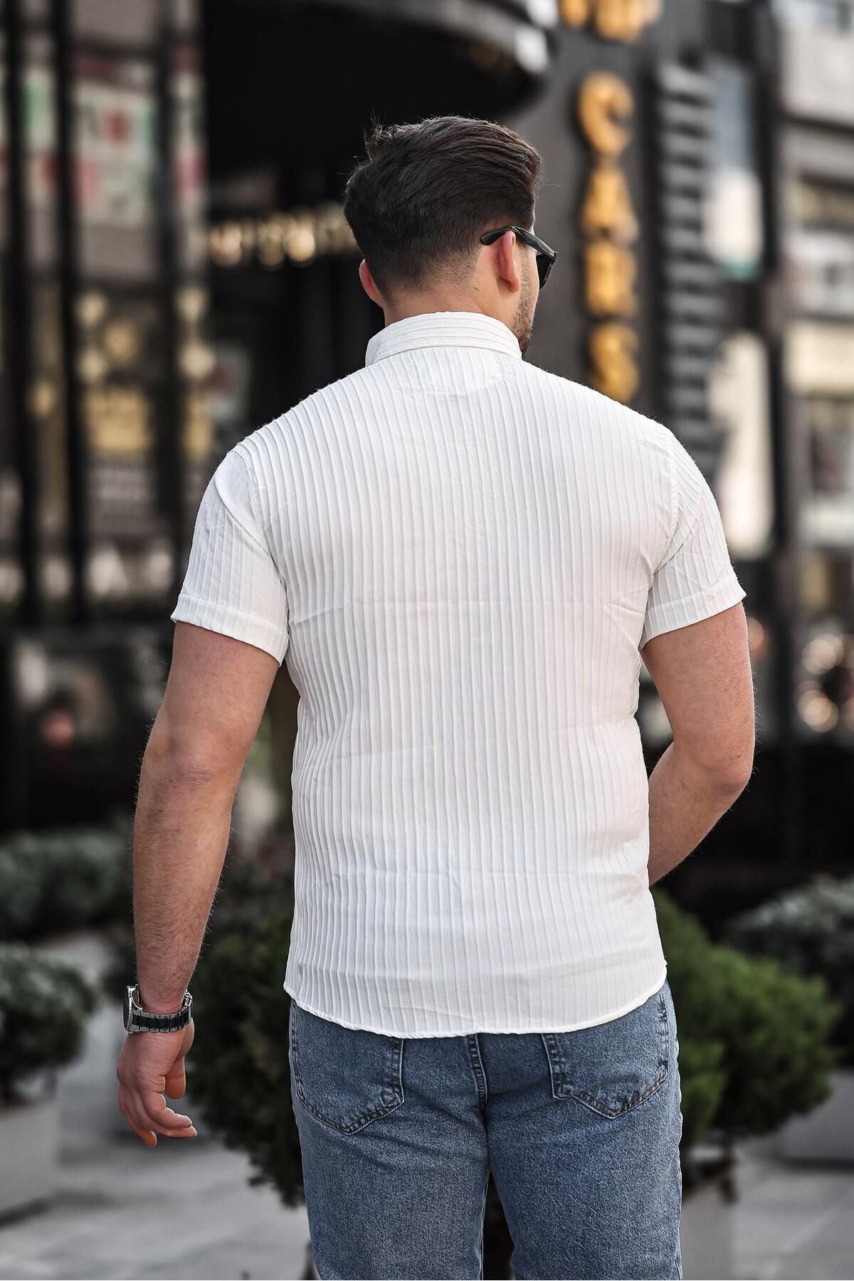 Erkek Kendinden Çizgi Desenli Gömlek