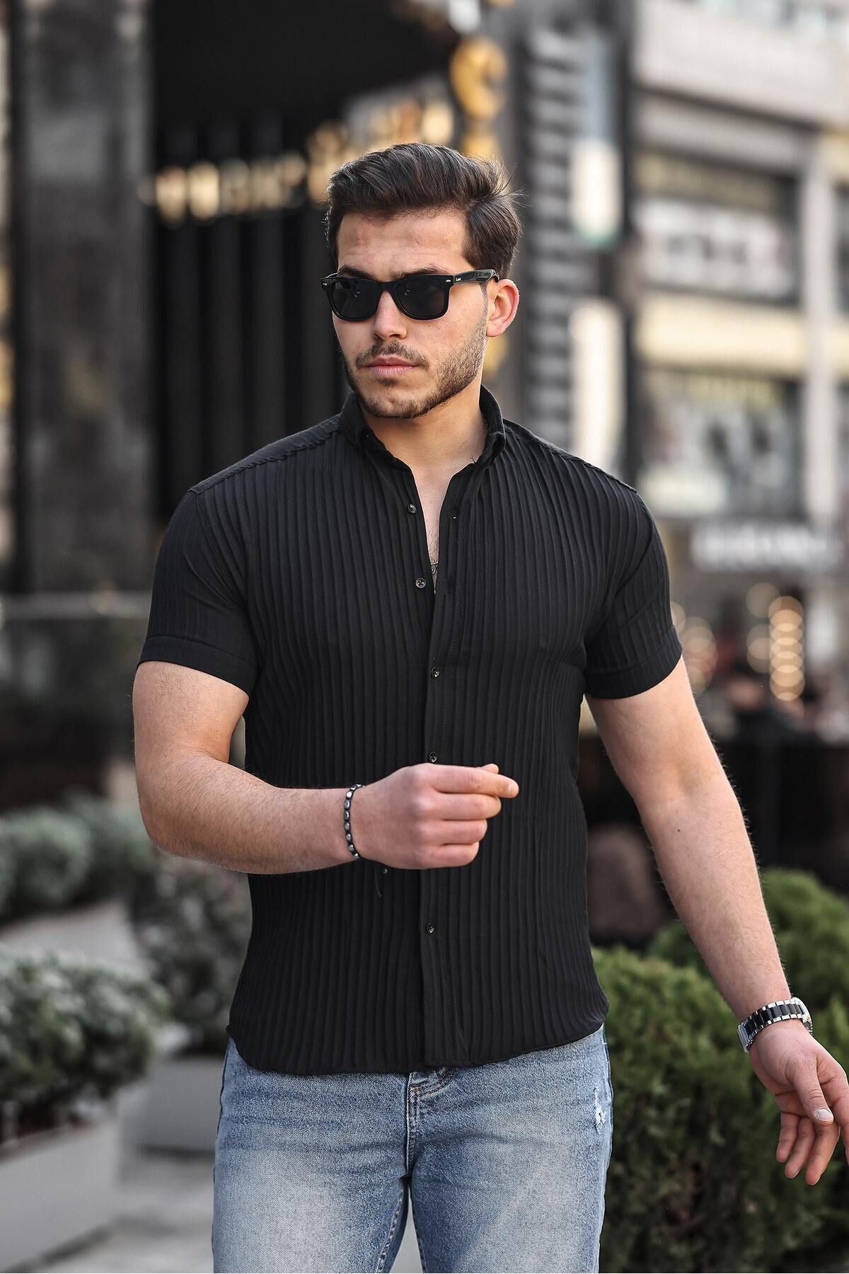 Erkek Kendinden Çizgi Desenli Gömlek