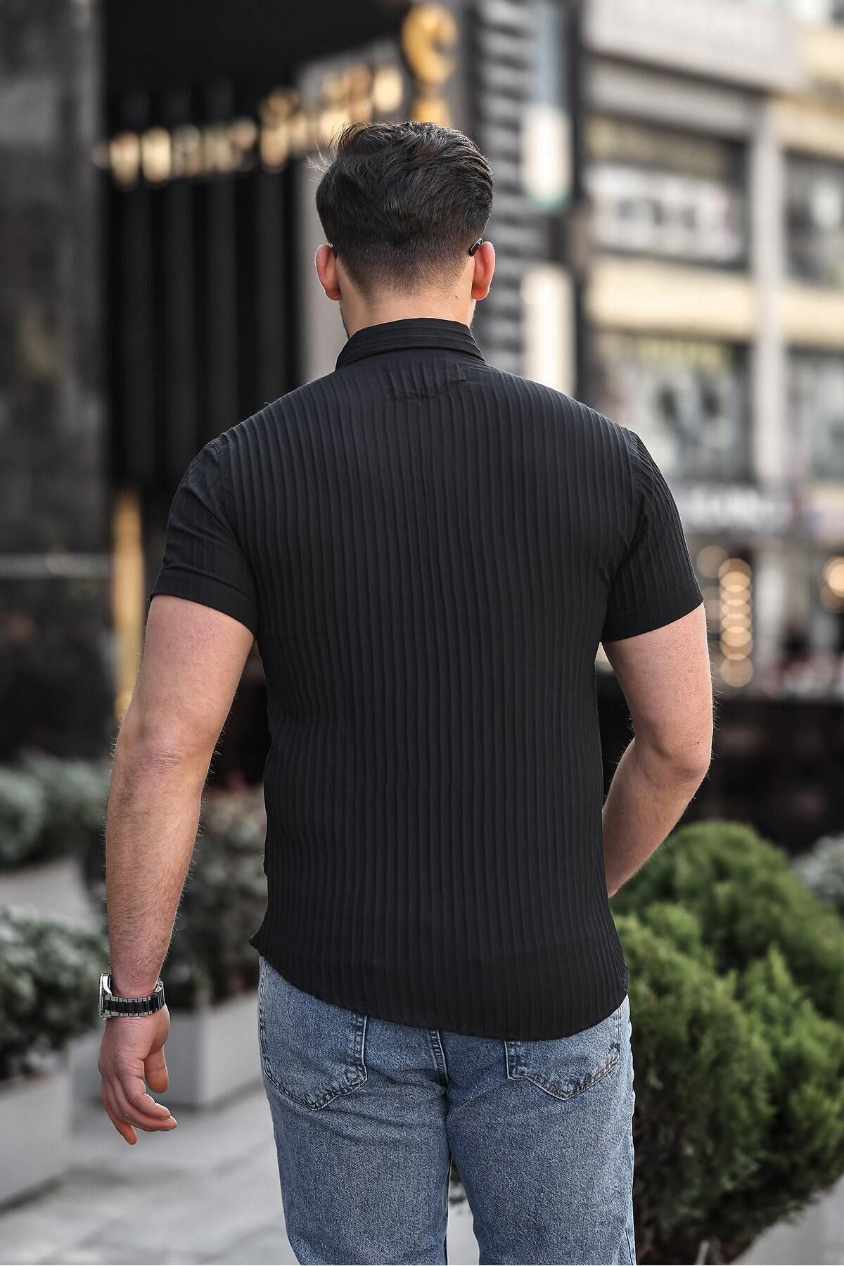 Erkek Kendinden Çizgi Desenli Gömlek