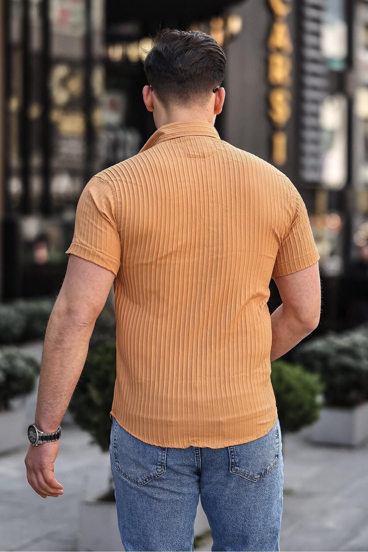 Erkek Kendinden Çizgi Desenli Gömlek