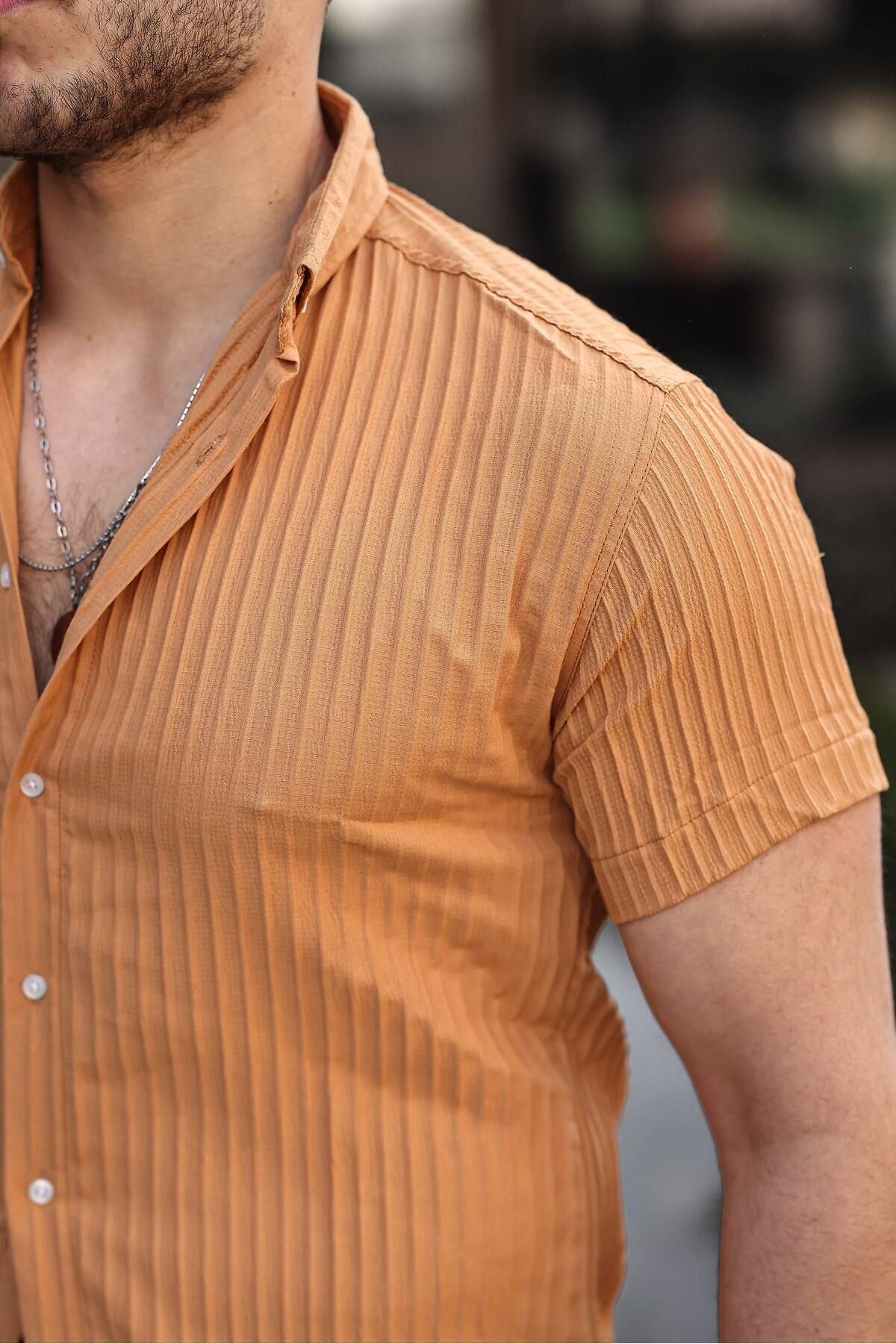 Erkek Kendinden Çizgi Desenli Gömlek