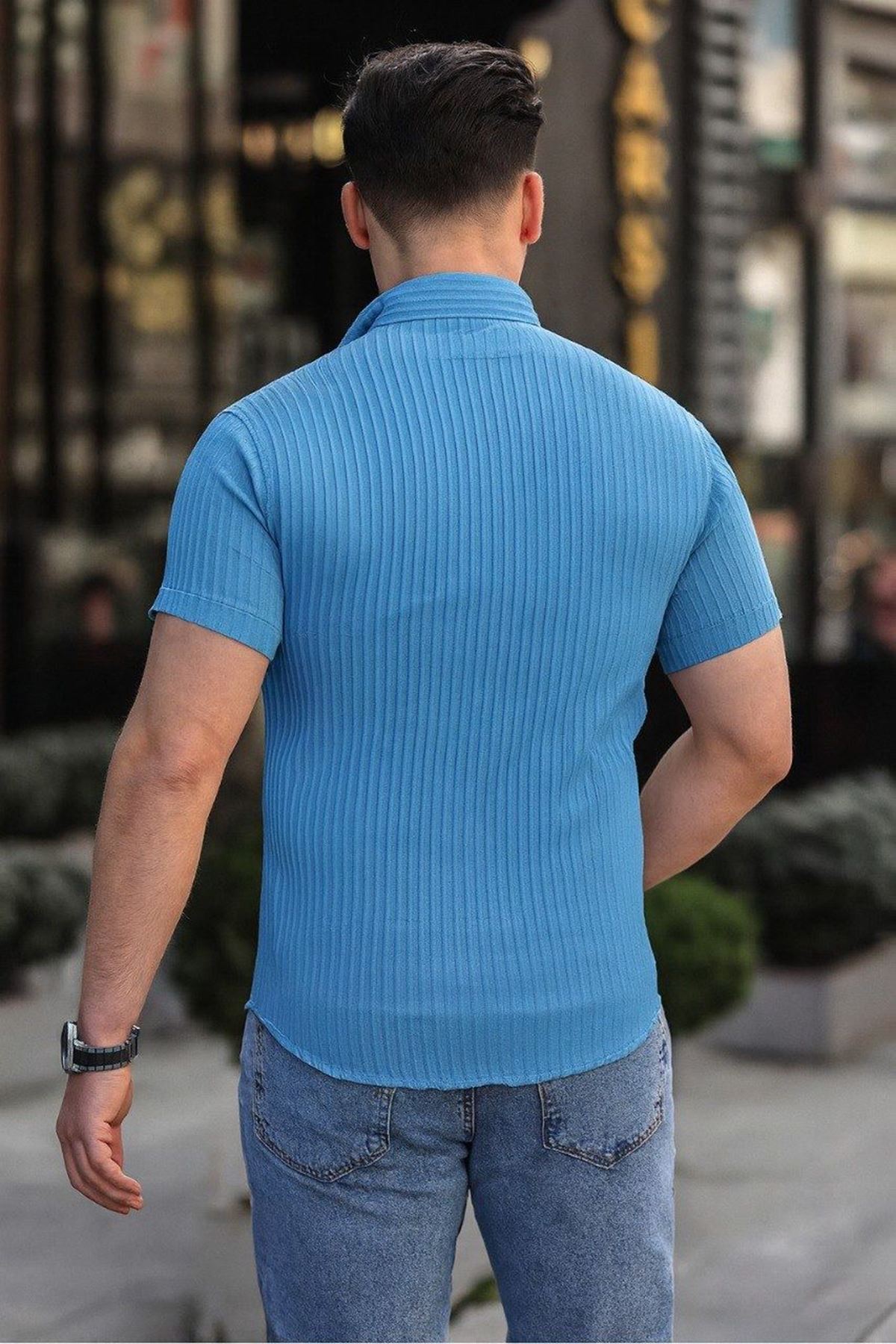 Erkek Kendinden Çizgi Desenli Gömlek