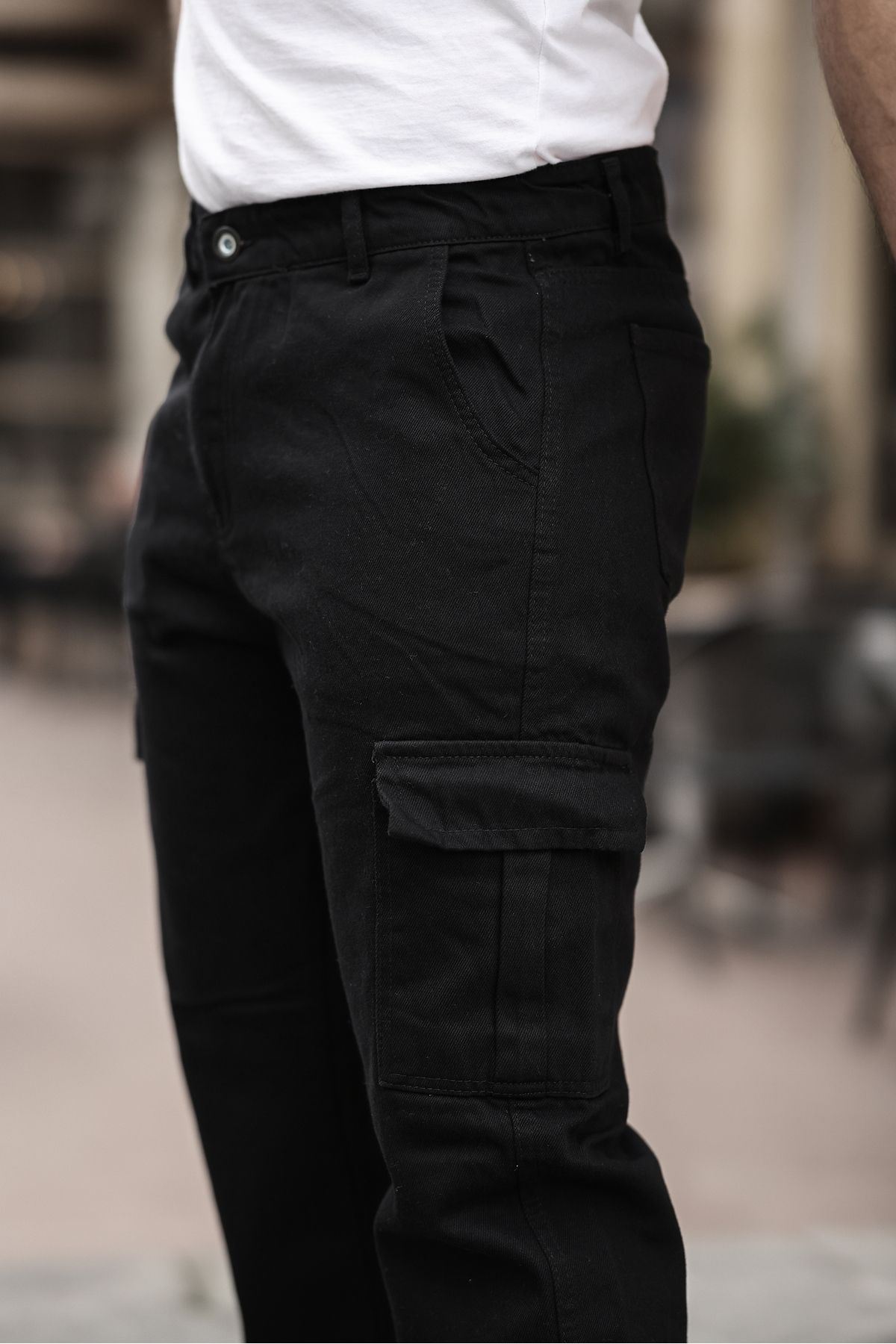 Erkek Bol Paça Kargo Cepli Siyah Baggy Pantolon