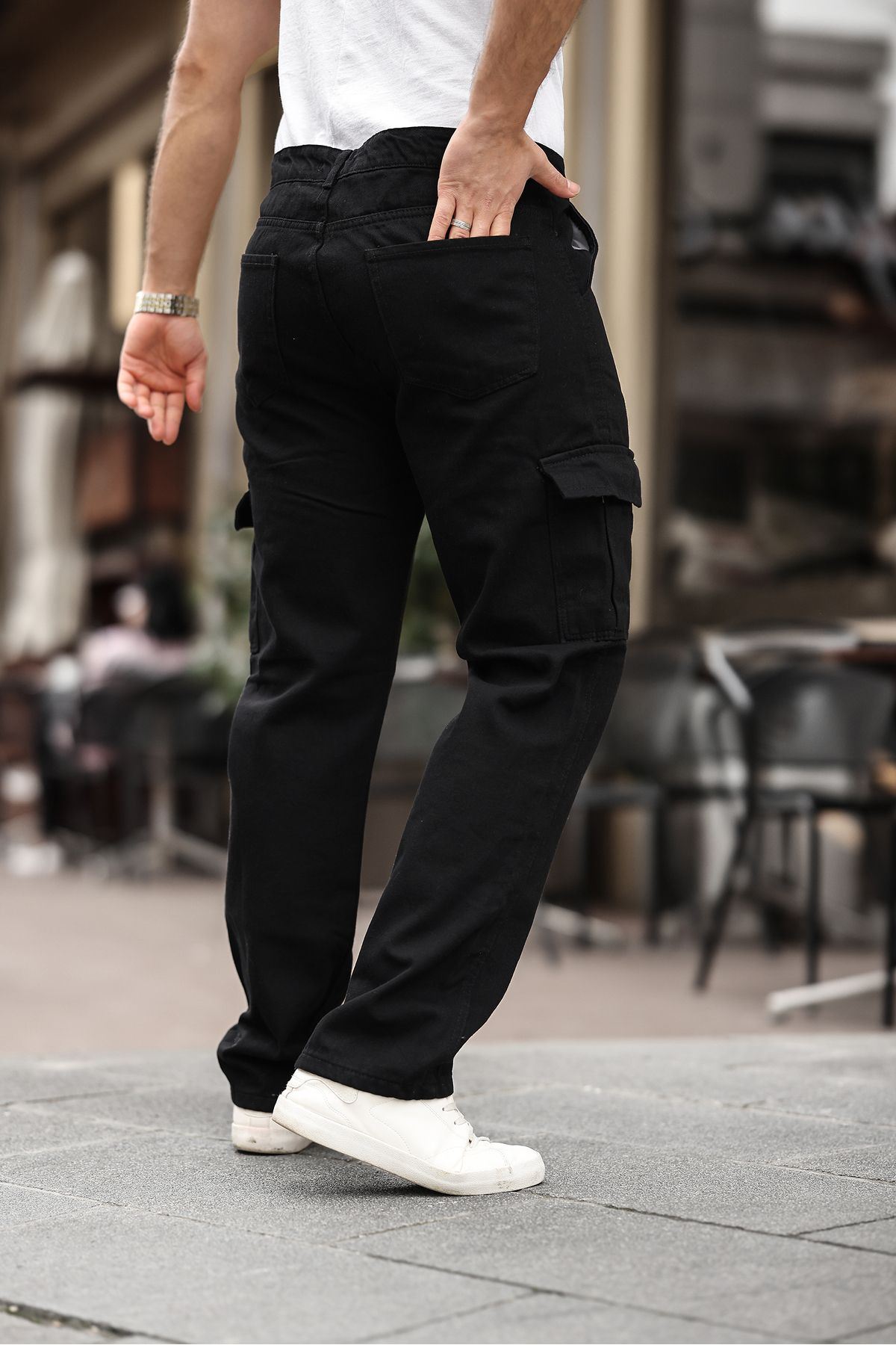 Erkek Bol Paça Kargo Cepli Siyah Baggy Pantolon