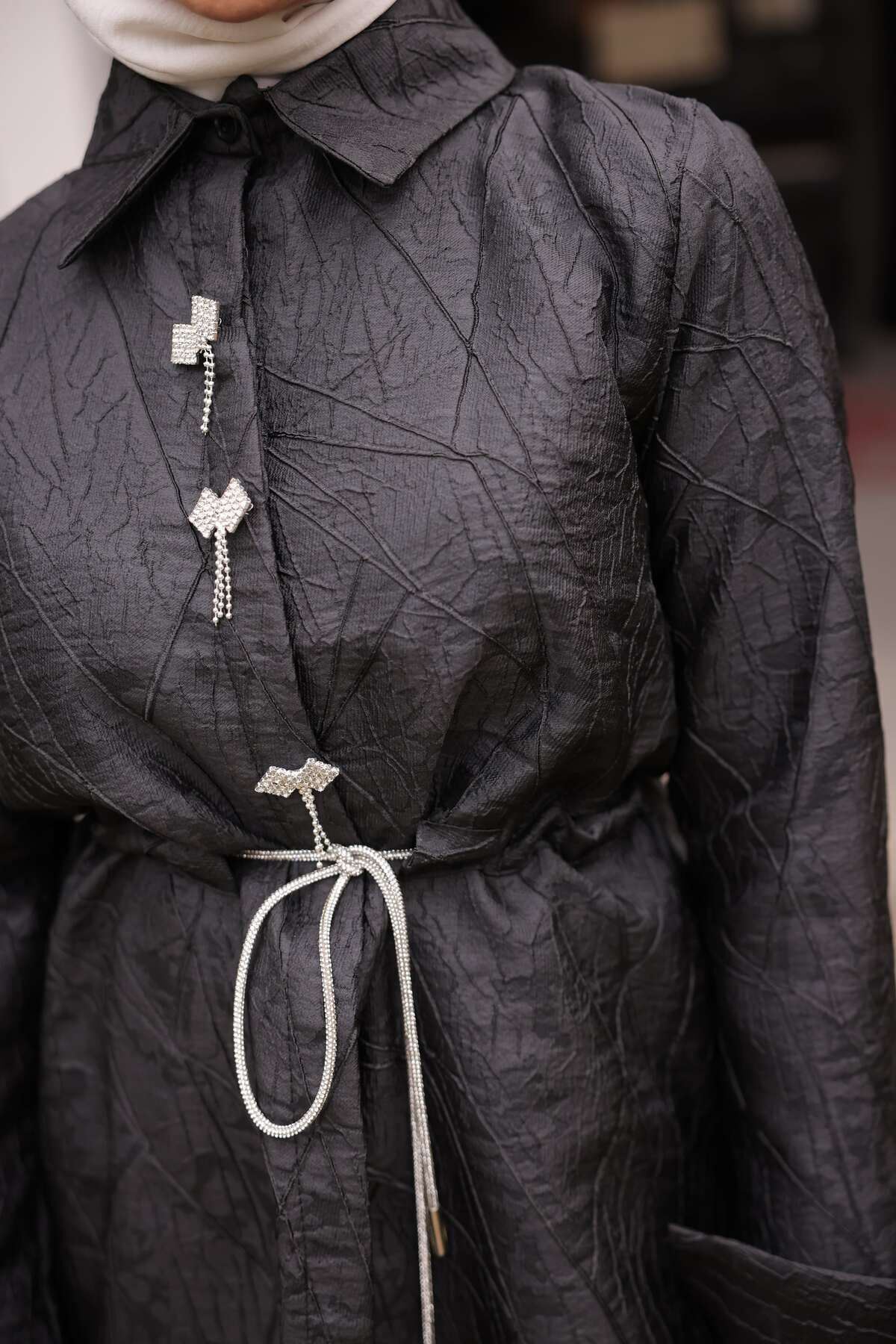 Kadın Jakarlı Şık Beli Lastikli Siyah Tonik Ceket