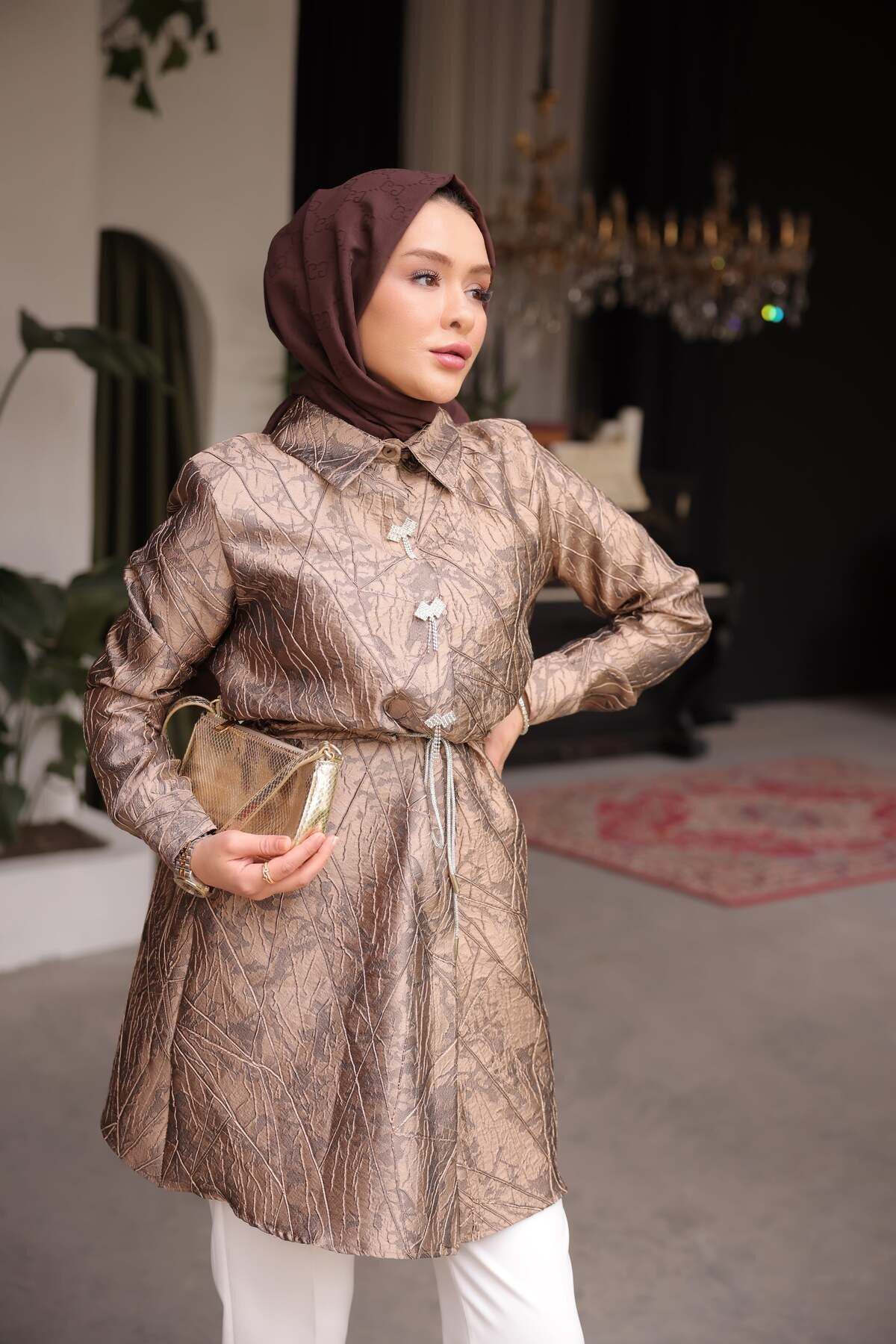 Jakarlı Beli Lastikli Tonik Ceket