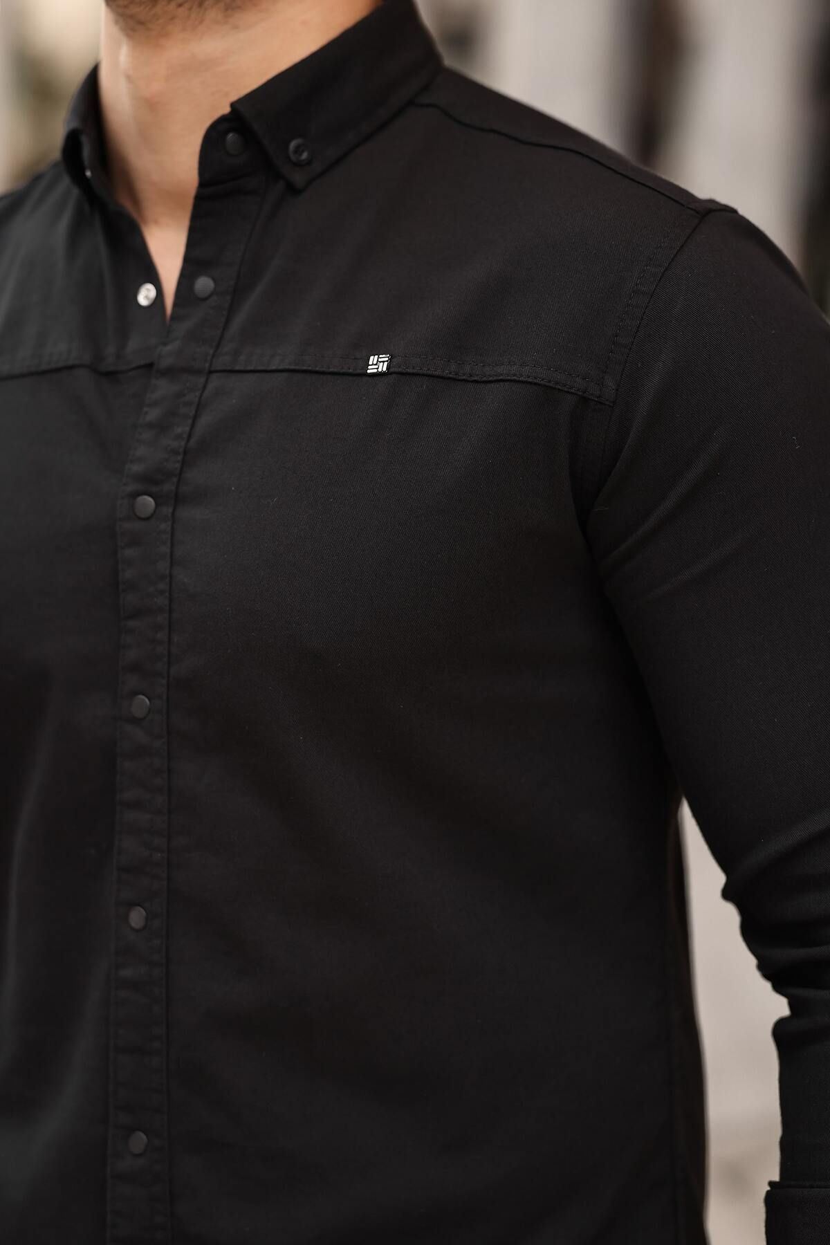 Düz Çıtçıtlı Slim Fit Kot Gömlek