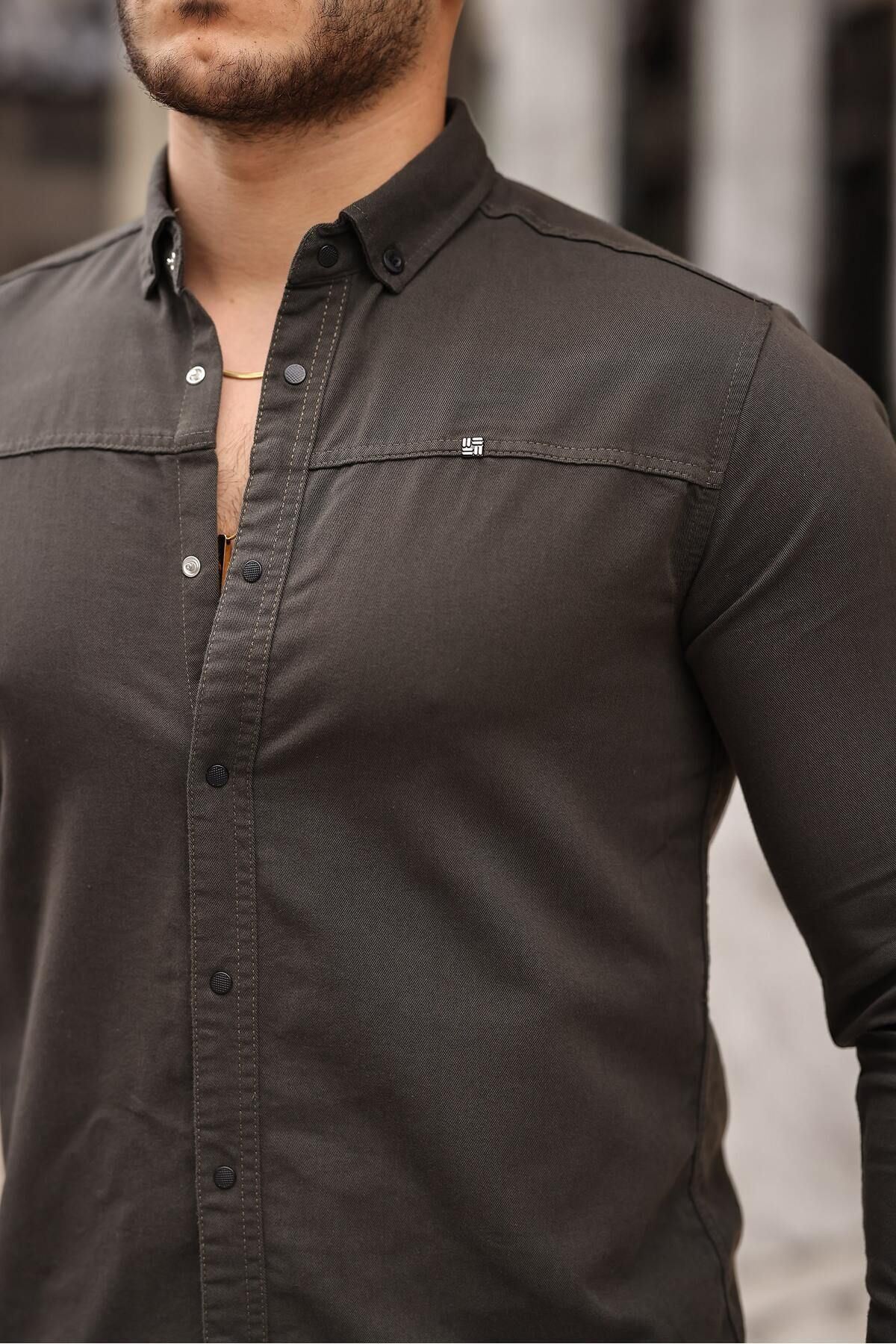 Düz Çıtçıtlı Slim Fit Kot Gömlek