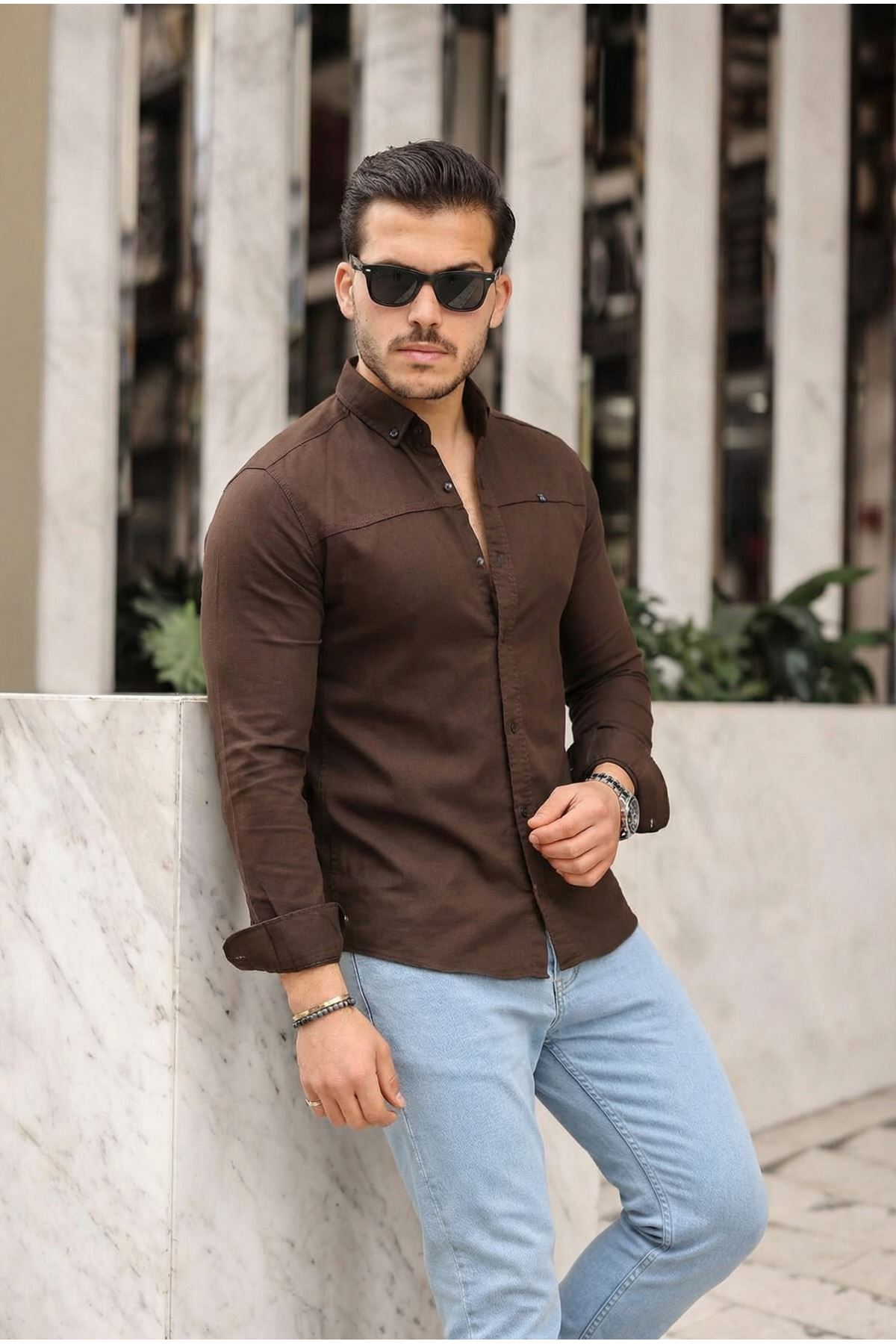 Düz Çıtçıtlı Slim Fit Kot Gömlek