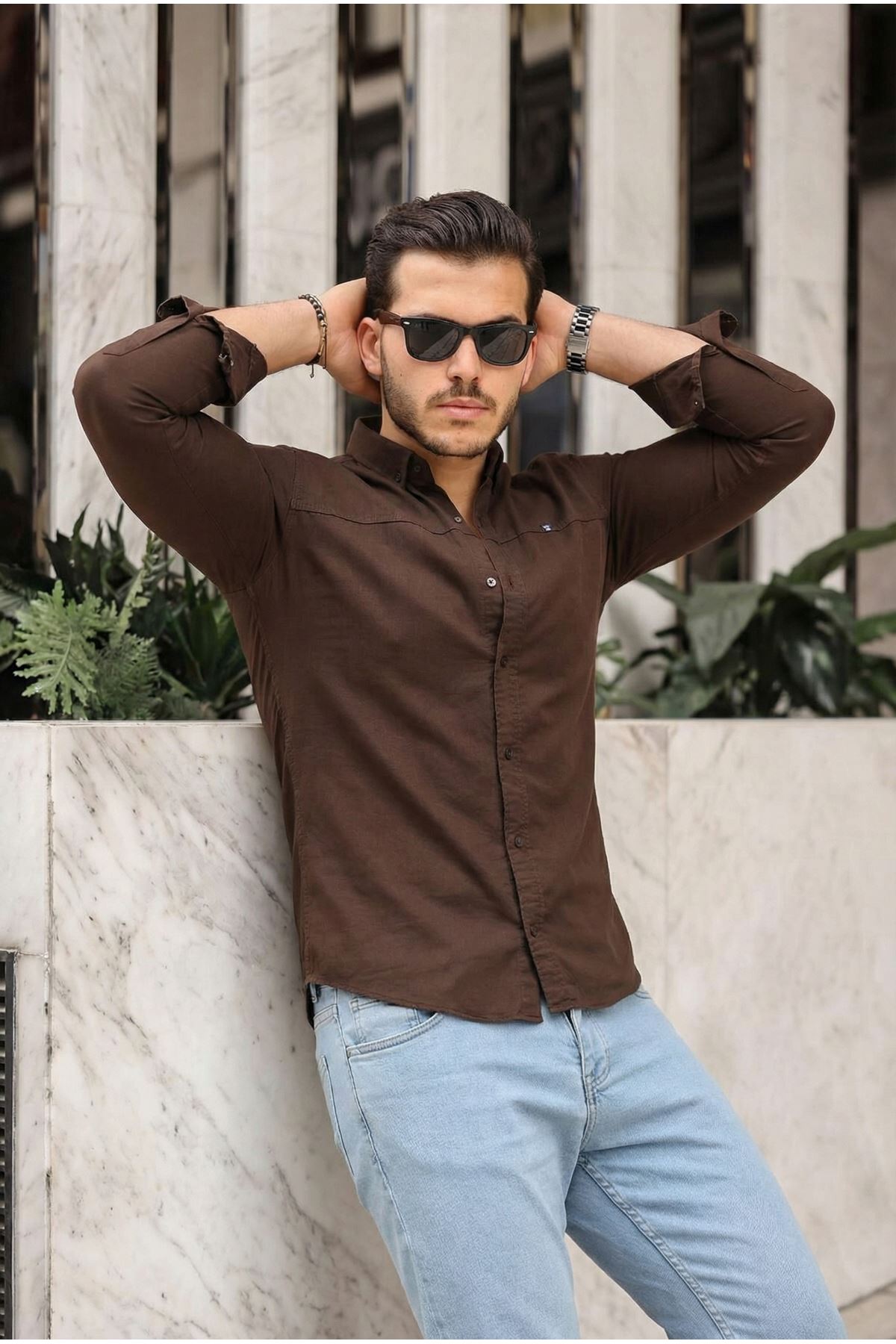 Düz Çıtçıtlı Slim Fit Kot Gömlek