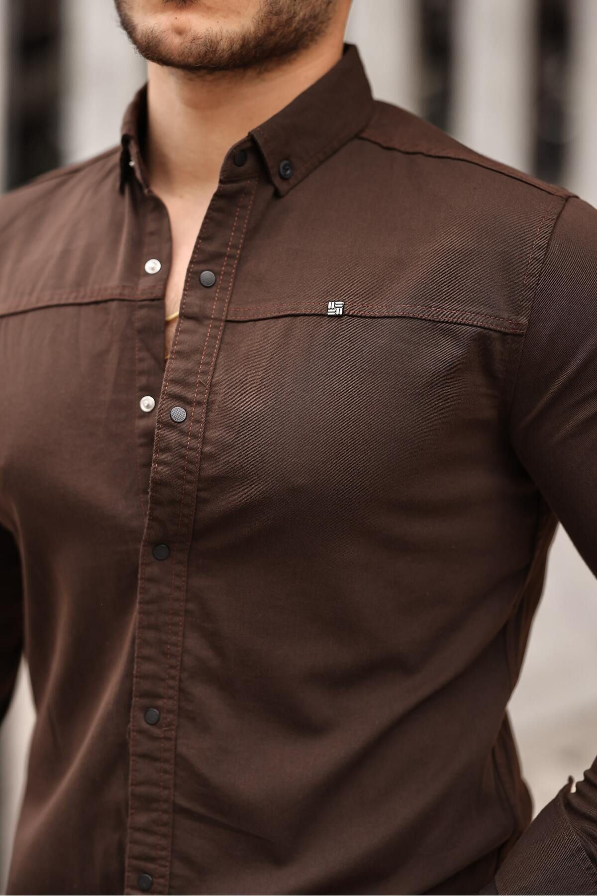 Düz Çıtçıtlı Slim Fit Kot Gömlek