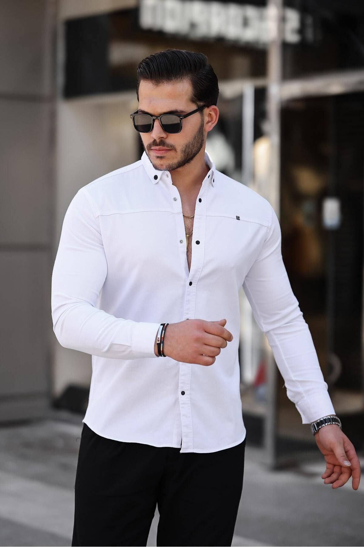 Düz Çıtçıtlı Slim Fit Kot Gömlek