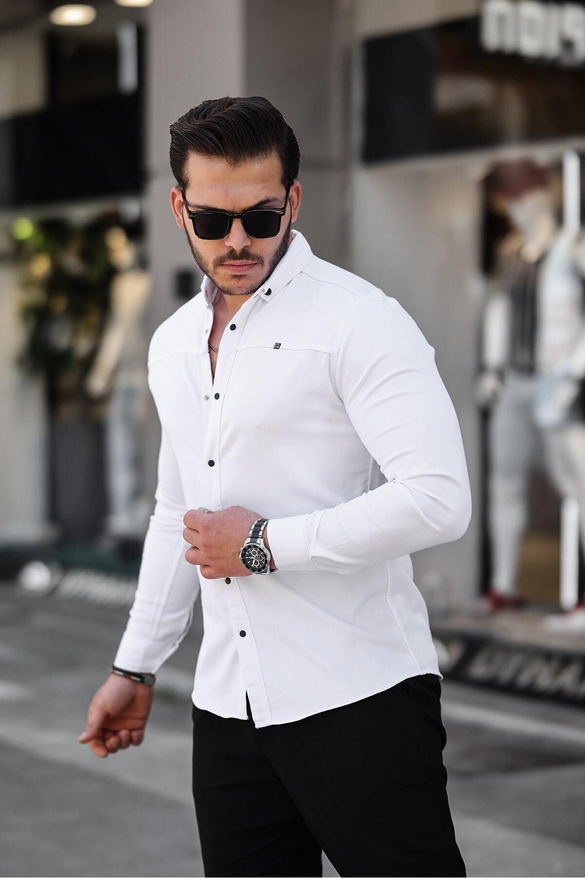 Düz Çıtçıtlı Slim Fit Kot Gömlek