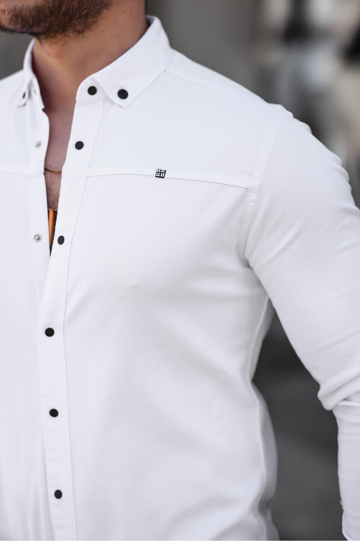 Düz Çıtçıtlı Slim Fit Kot Gömlek