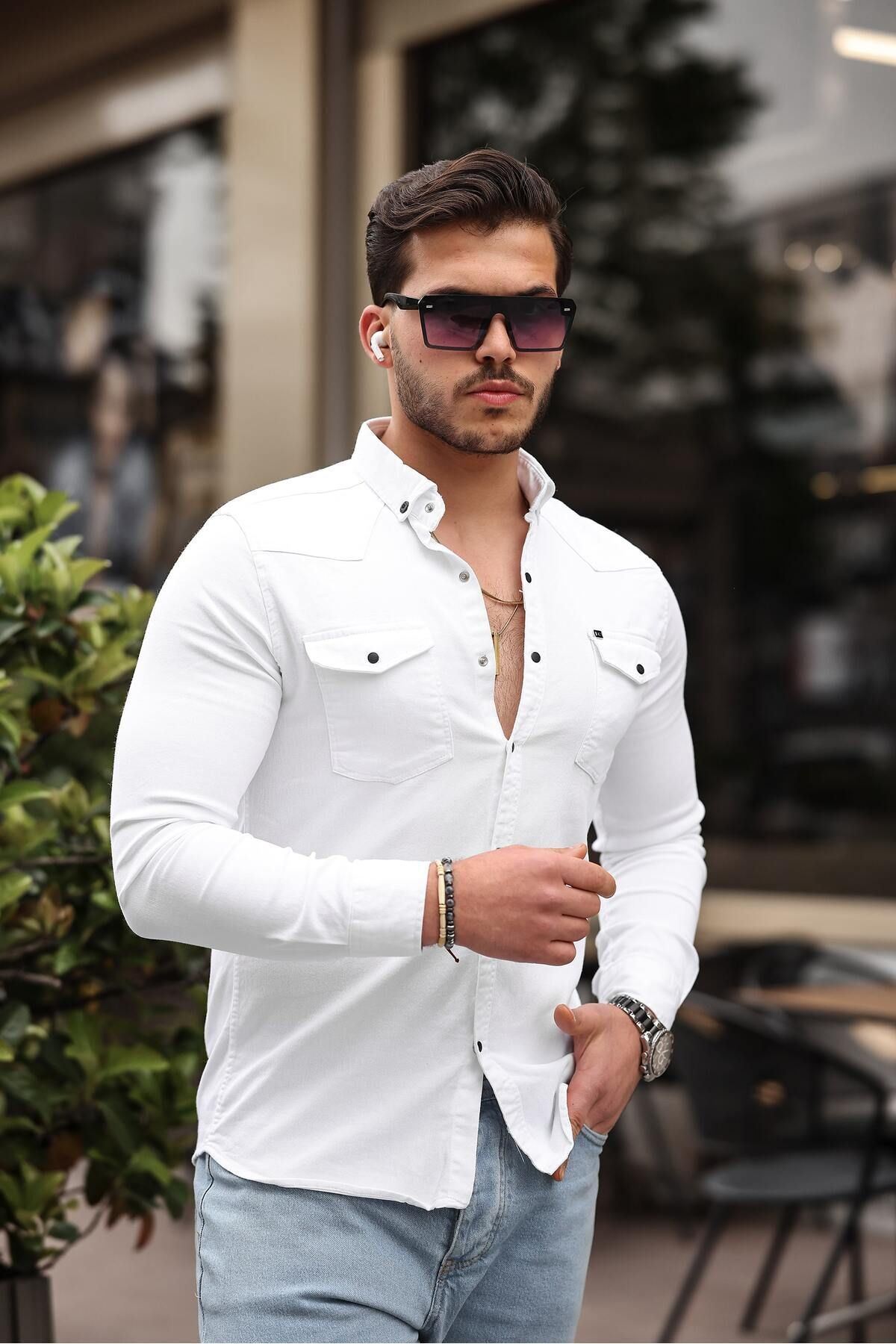 Slim Fit Çıtçıtlı Çift Cep Kot Gömlek