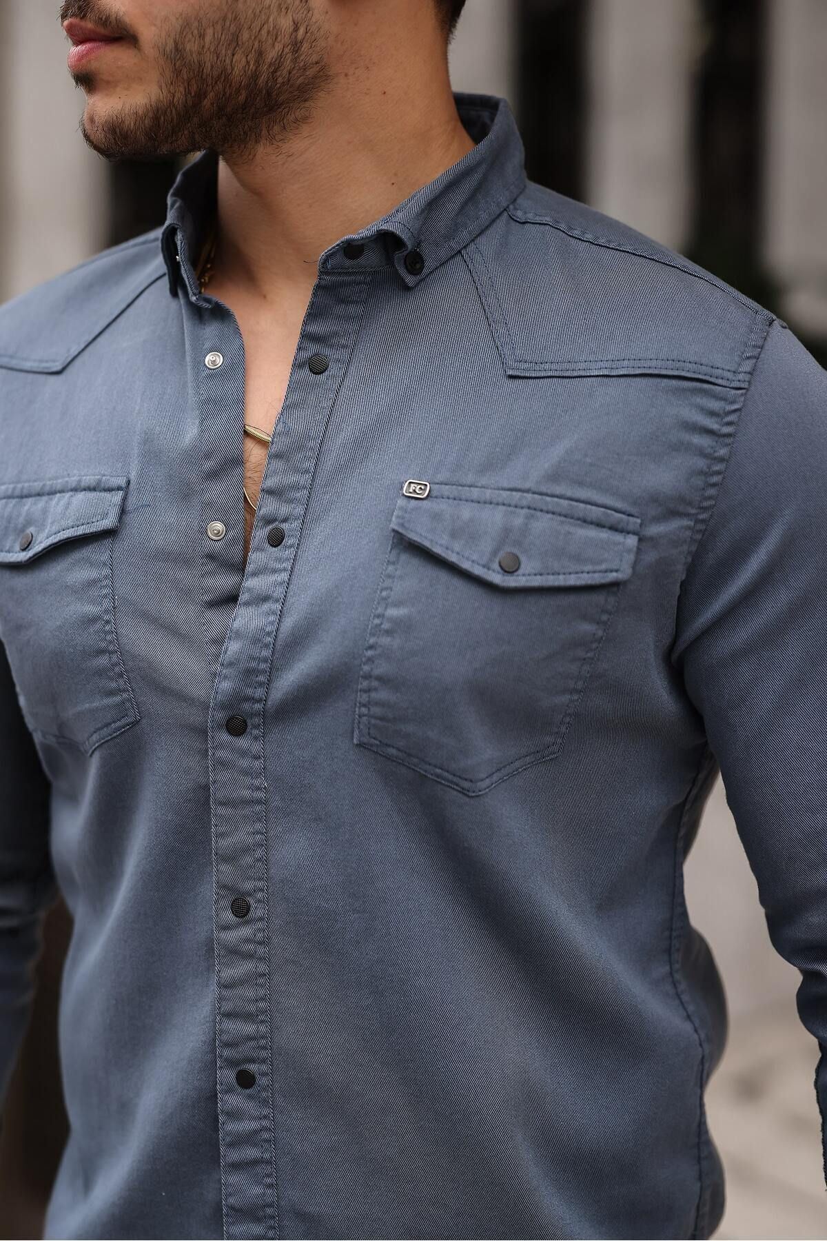 Slim Fit Çıtçıtlı Çift Cep Kot Gömlek
