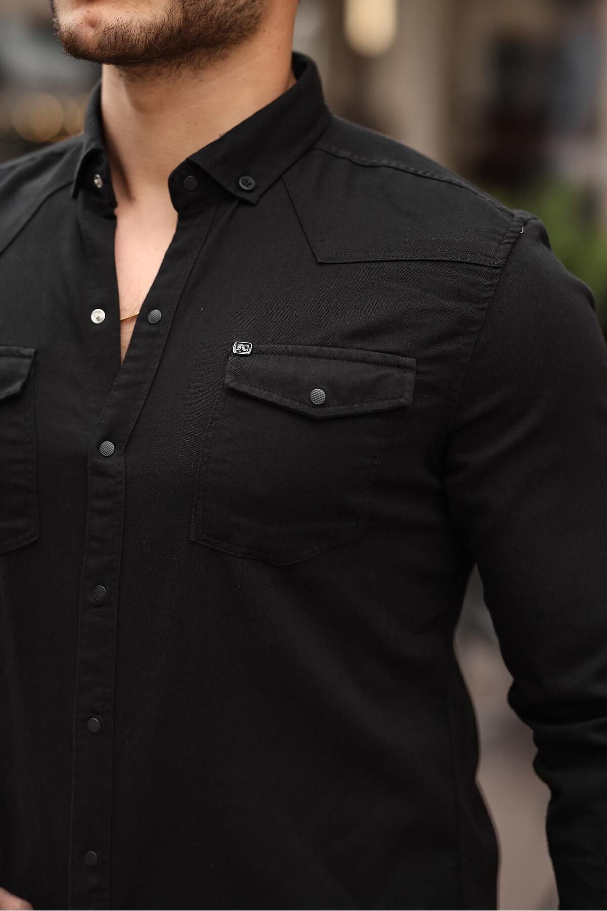 Slim Fit Çıtçıtlı Çift Cep Kot Gömlek