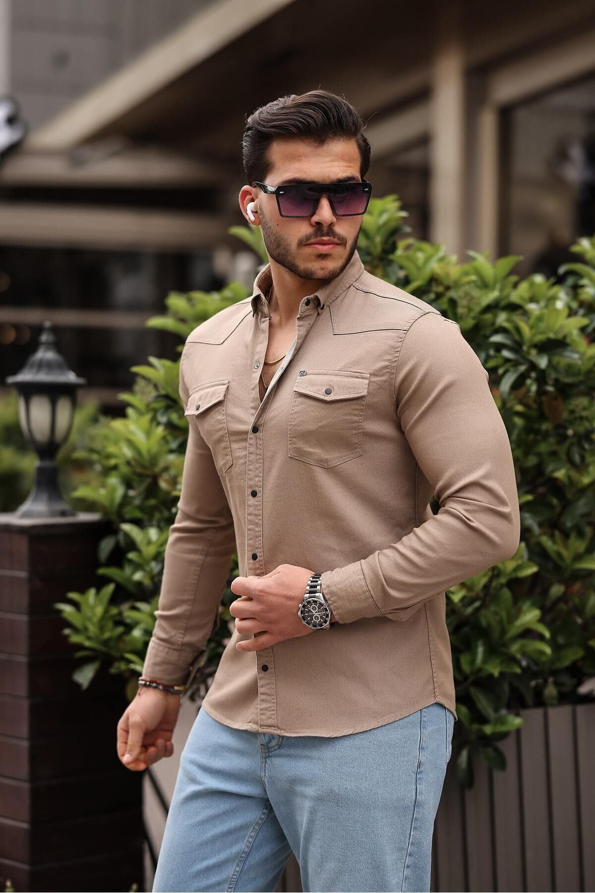 Slim Fit Çıtçıtlı Çift Cep Kot Gömlek