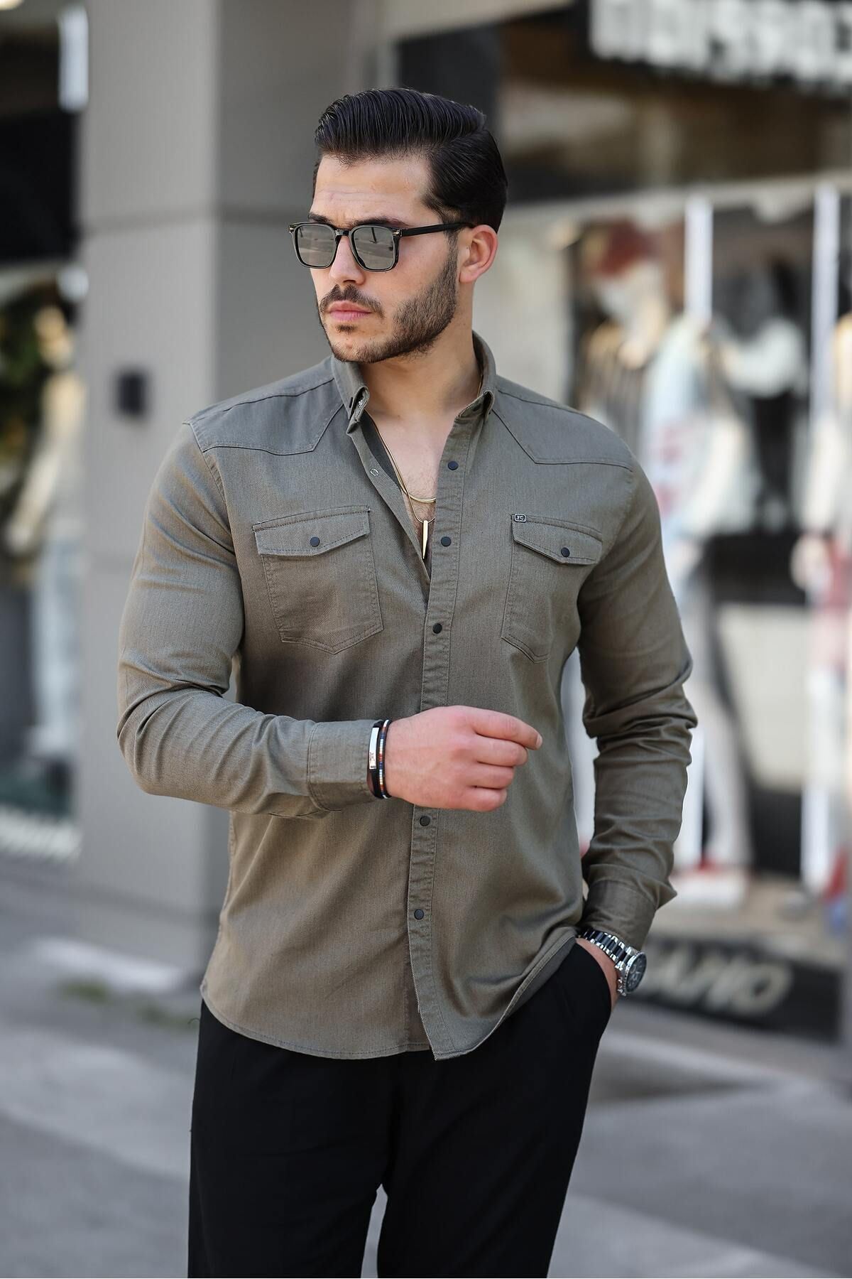 Slim Fit Çıtçıtlı Çift Cep Kot Gömlek