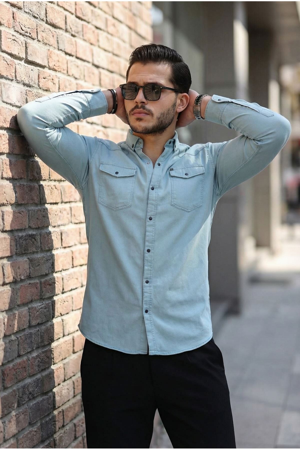 Slim Fit Çıtçıtlı Çift Cep Kot Gömlek