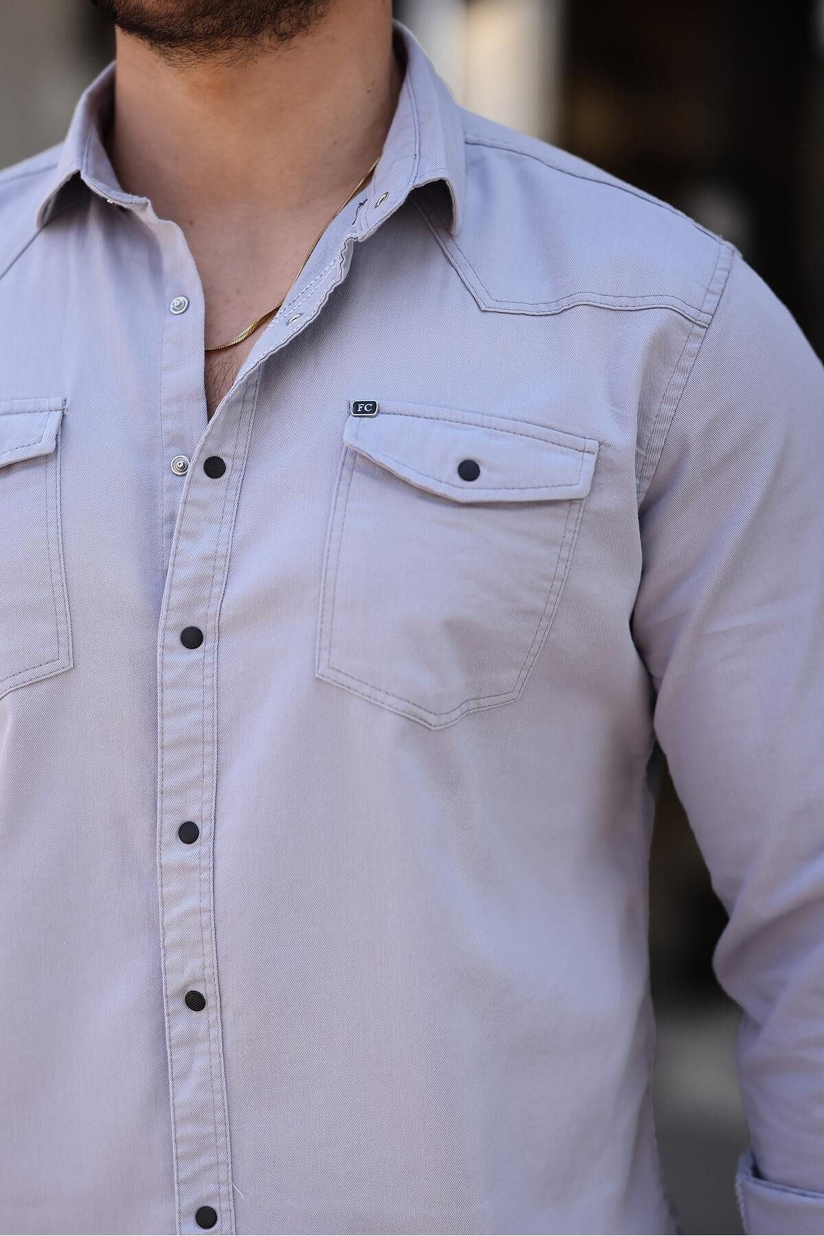 Slim Fit Çıtçıtlı Çift Cep Kot Gömlek