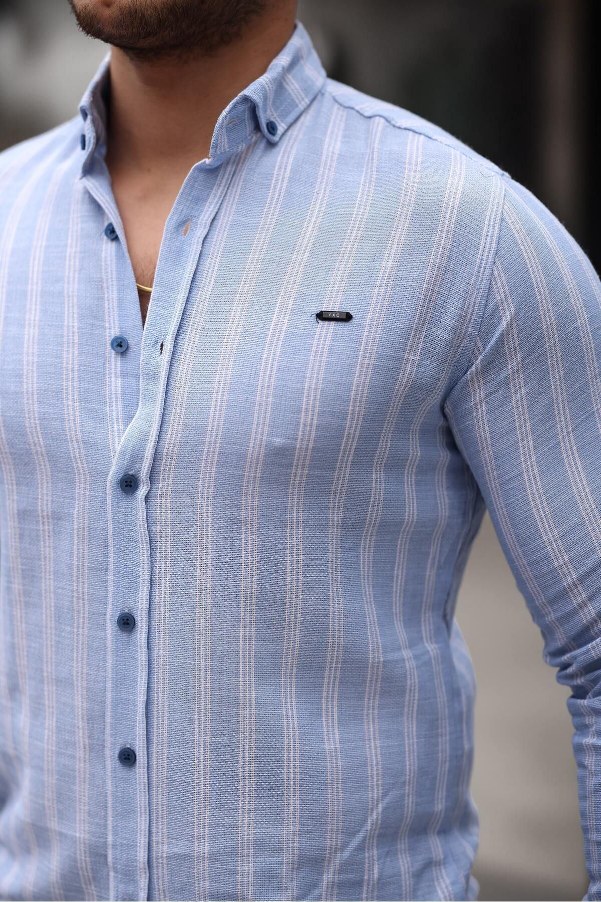 Erkek Keten Kumaş Uzun Kollu Gömlek