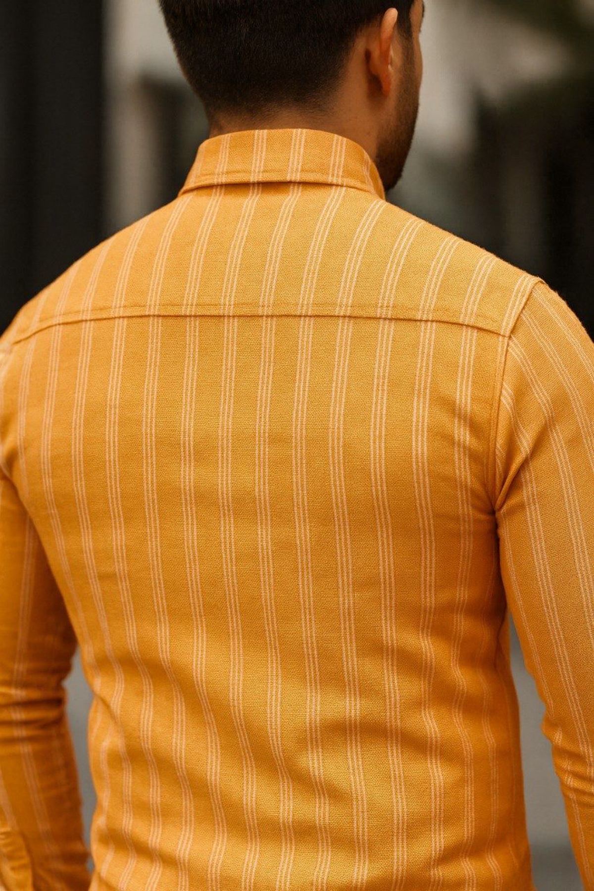 Erkek Keten Kumaş Uzun Kollu Gömlek