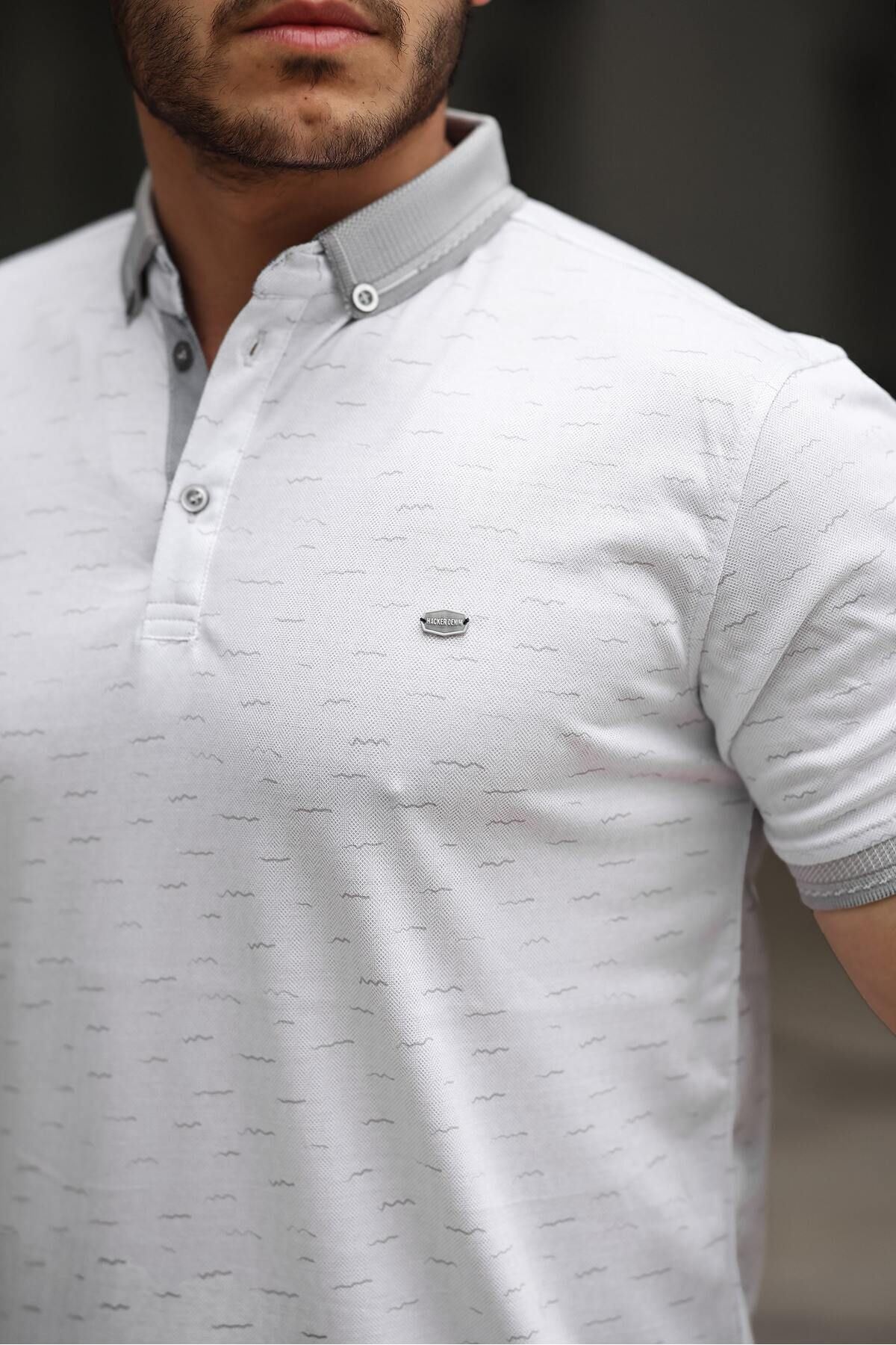 Erkek Kıvrılmaz Polo Yaka Cepsiz Slim Fit Desenli T-Shirt