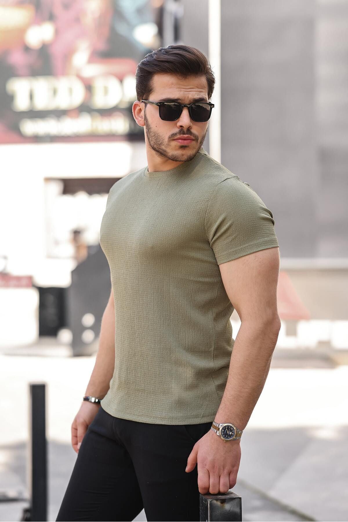 Erkek Bisiklet Yaka Örme Tişört