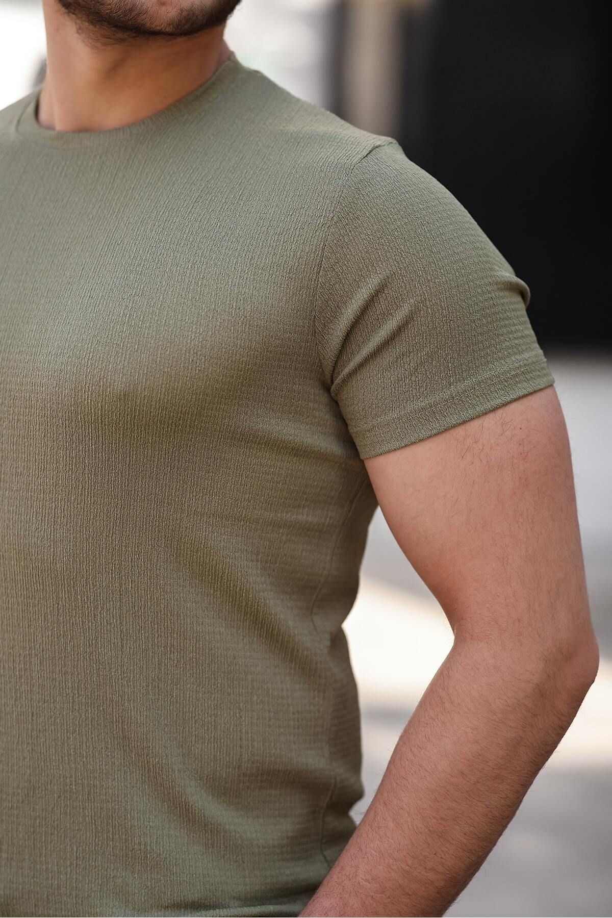 Erkek Bisiklet Yaka Örme Tişört