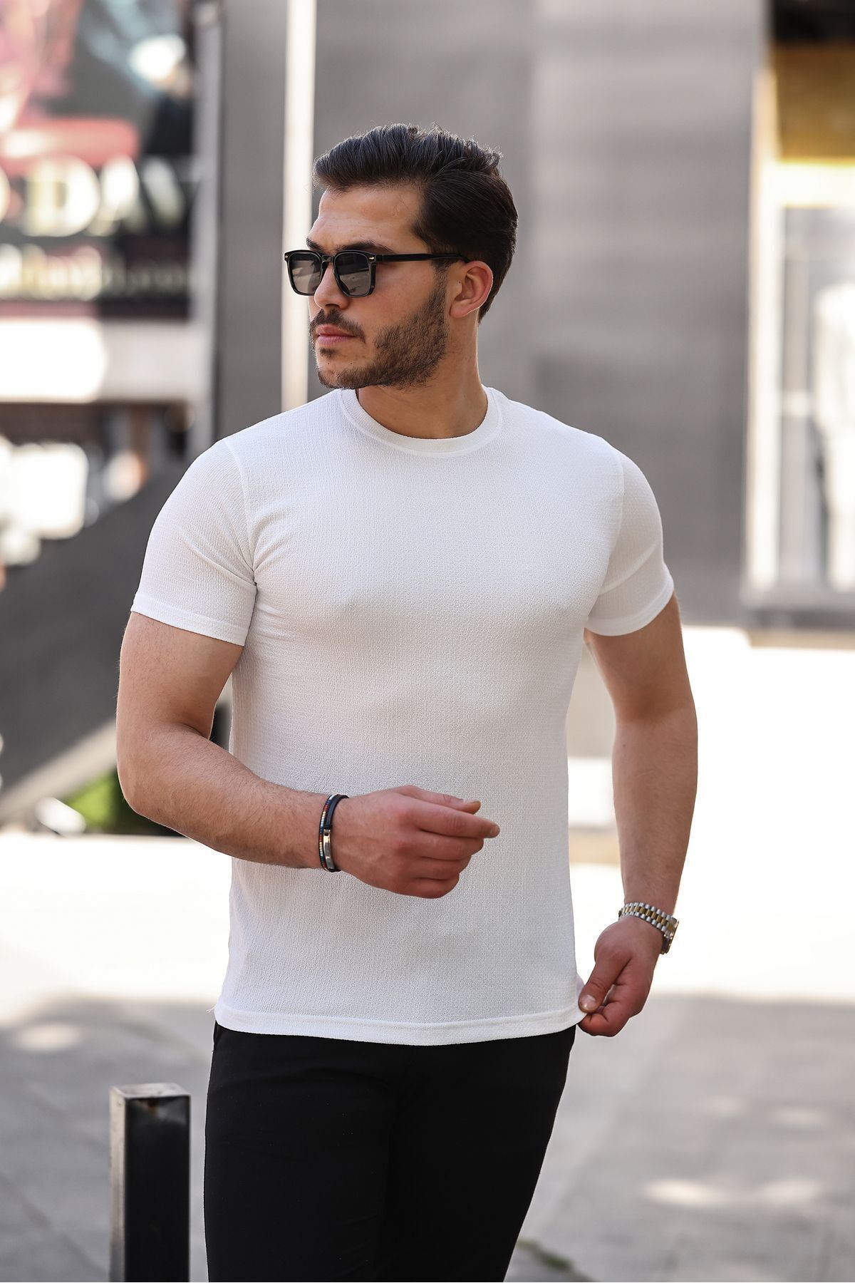 Erkek Bisiklet Yaka Örme Tişört