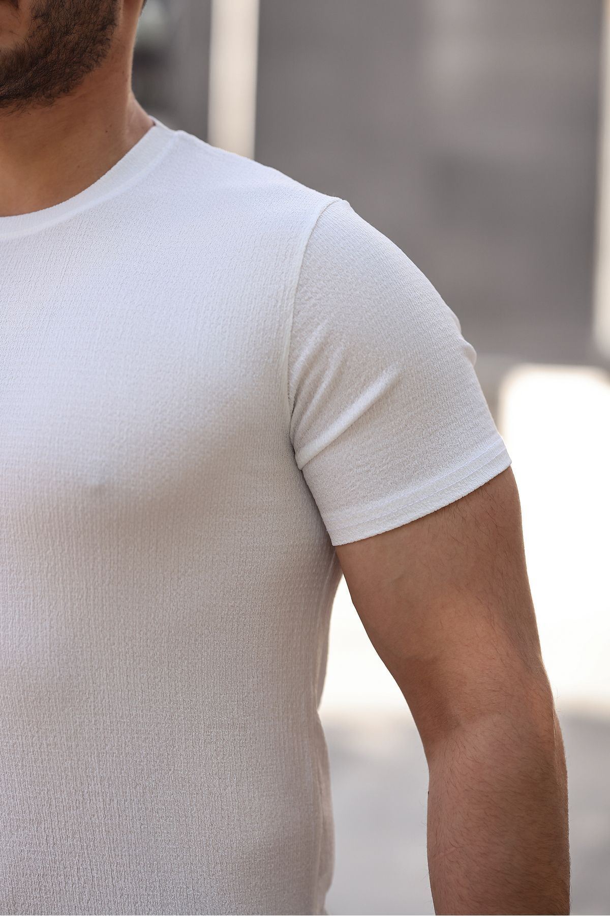 Erkek Bisiklet Yaka Örme Tişört