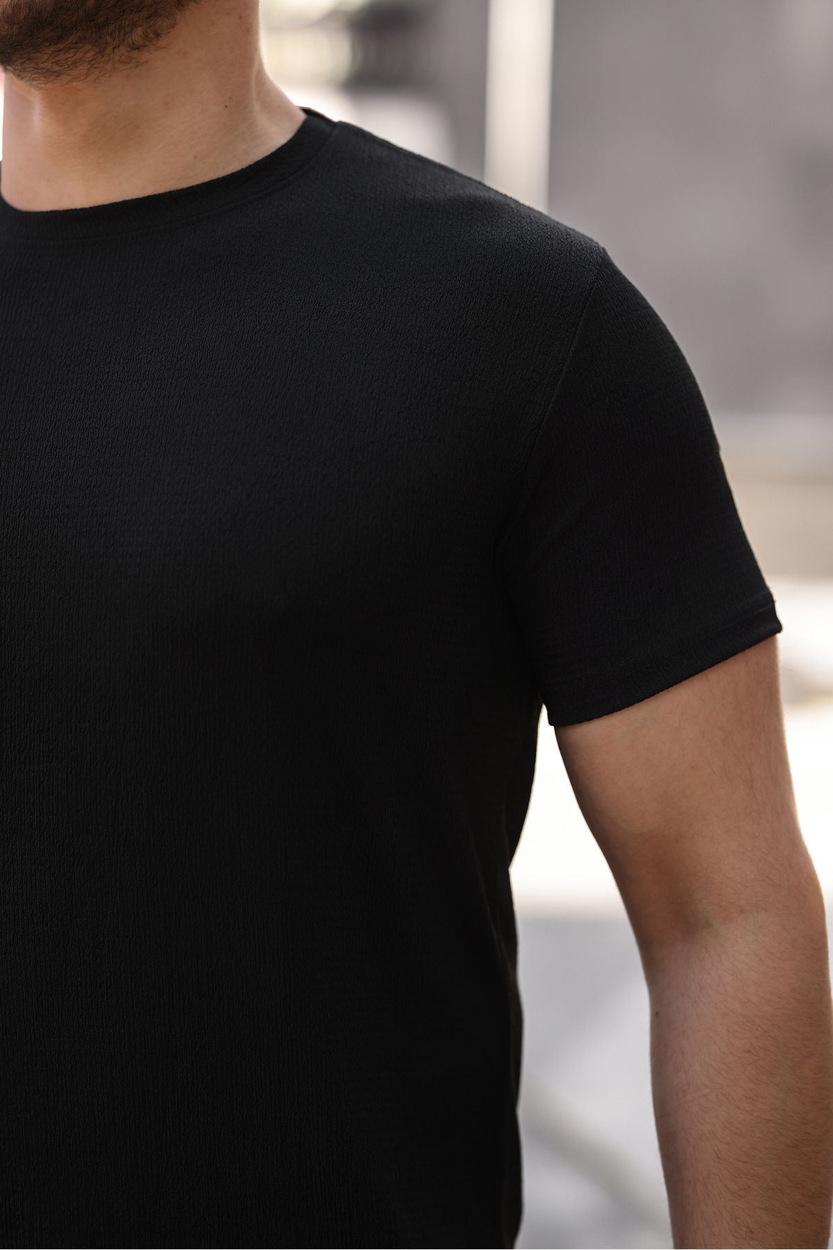 Erkek Bisiklet Yaka Örme Tişört