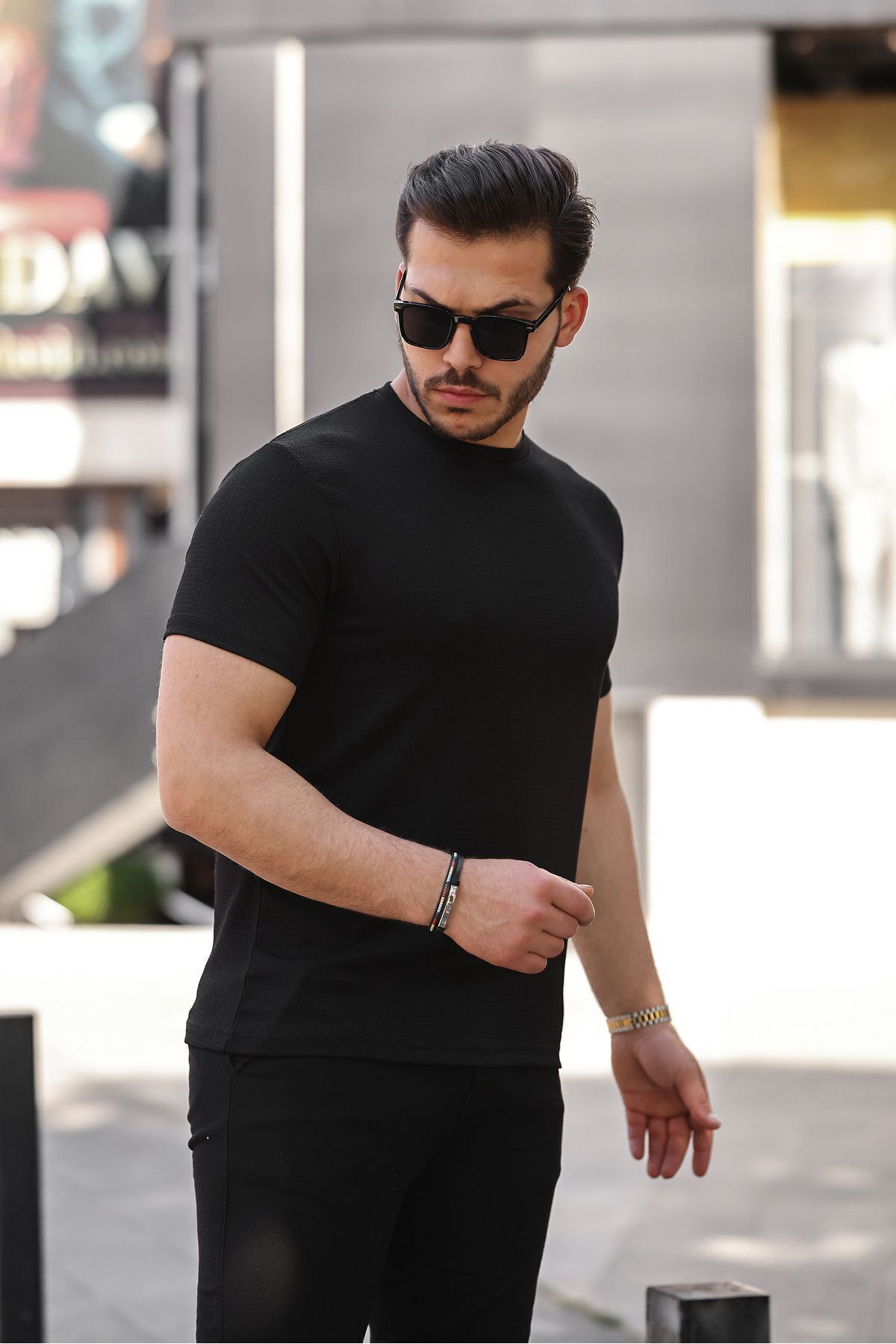 Erkek Bisiklet Yaka Örme Tişört