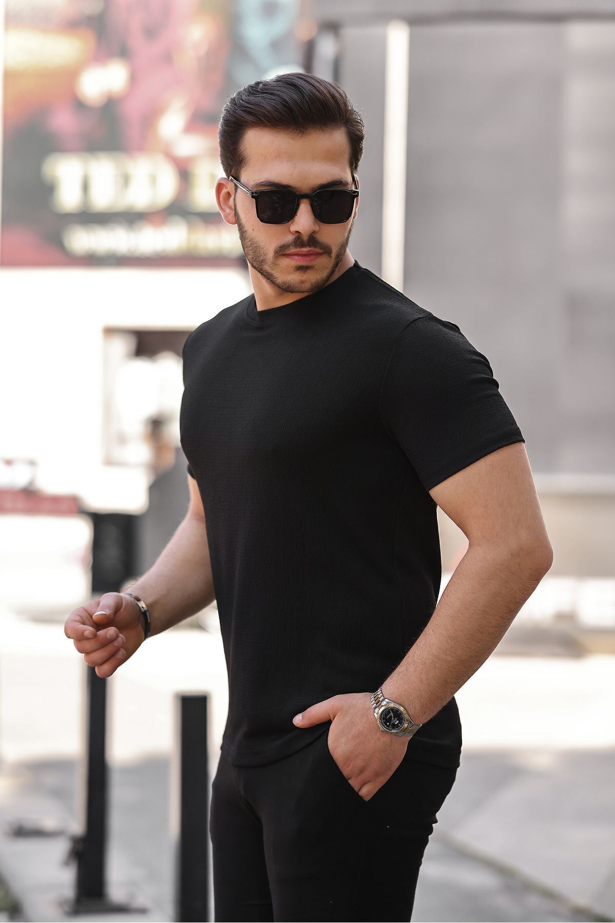 Erkek Bisiklet Yaka Örme Tişört