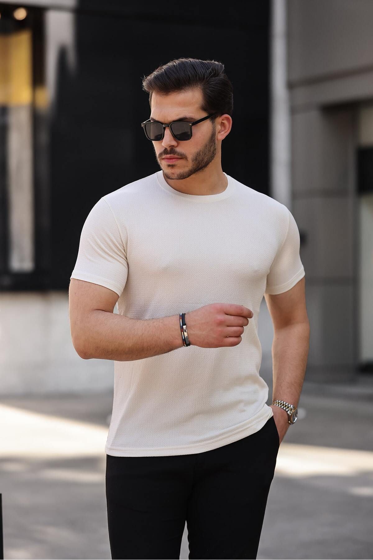 Erkek Bisiklet Yaka Örme Tişört