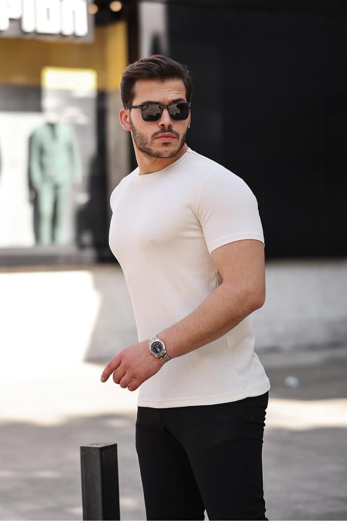 Erkek Bisiklet Yaka Örme Tişört