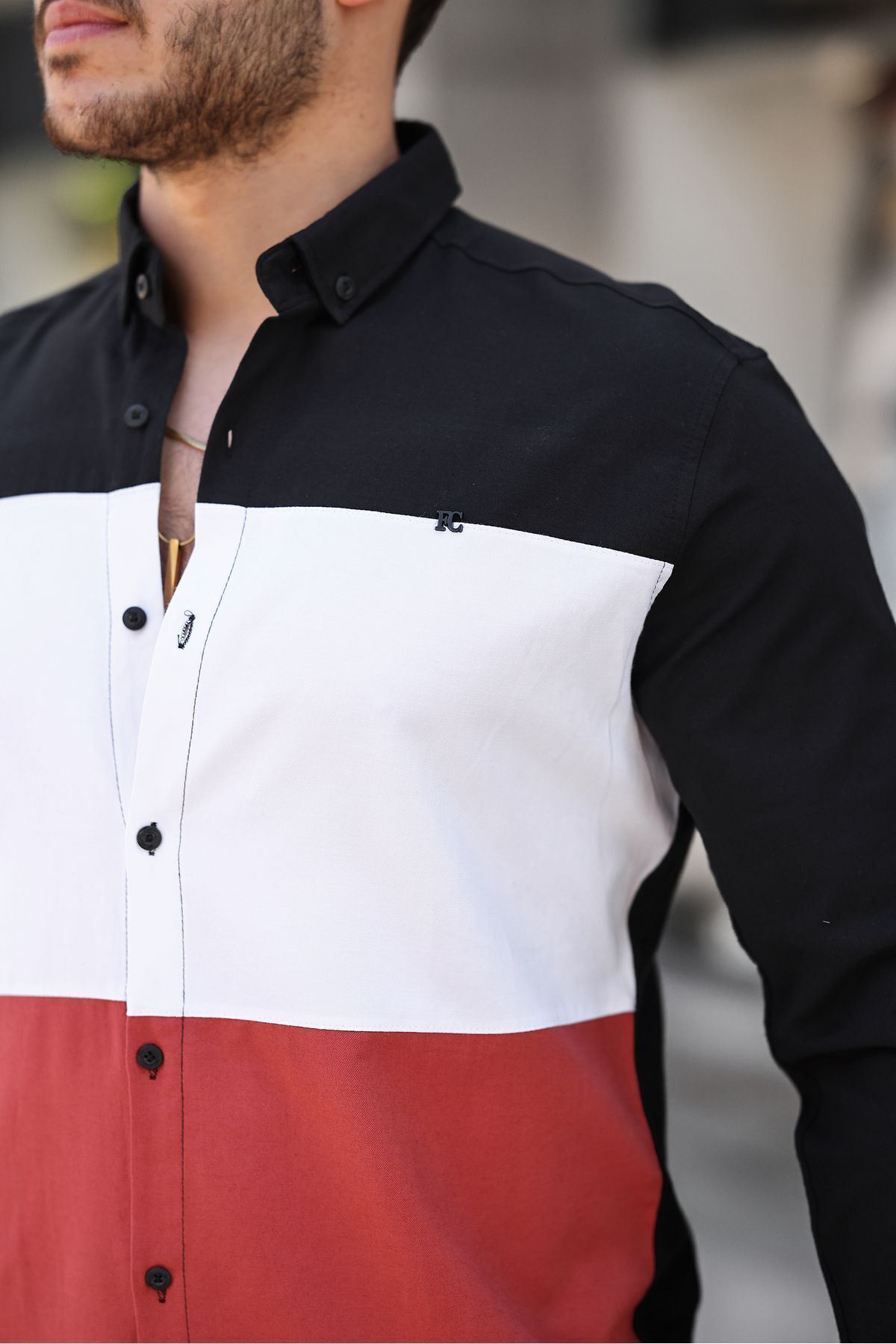 Üç Renk Slim Fit Likralı Kot Gömlek