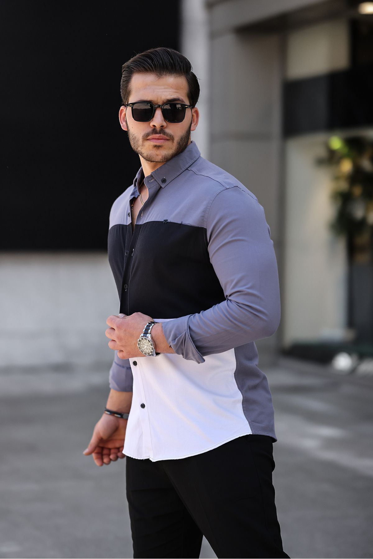 Üç Renk Slim Fit Likralı Kot Gömlek