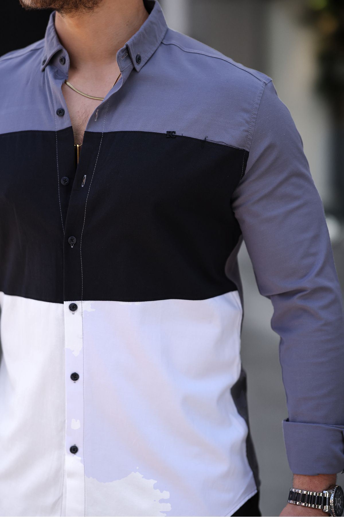 Üç Renk Slim Fit Likralı Kot Gömlek